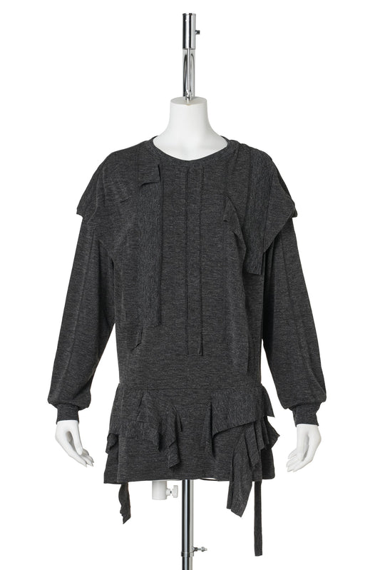 RAW CUT RUFFLE DRESS TOP / CHARCOAL