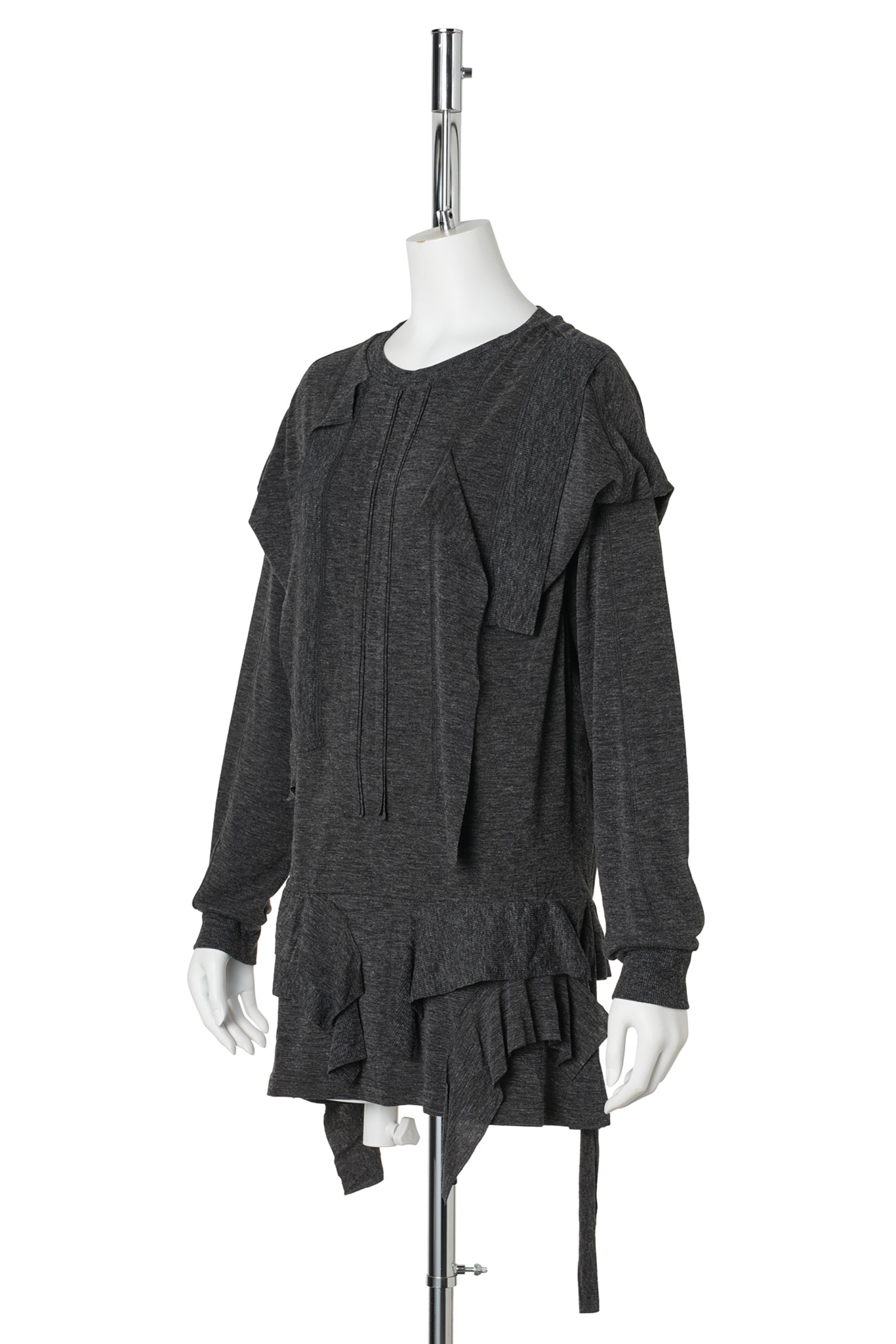 RAW CUT RUFFLE DRESS TOP / CHARCOAL