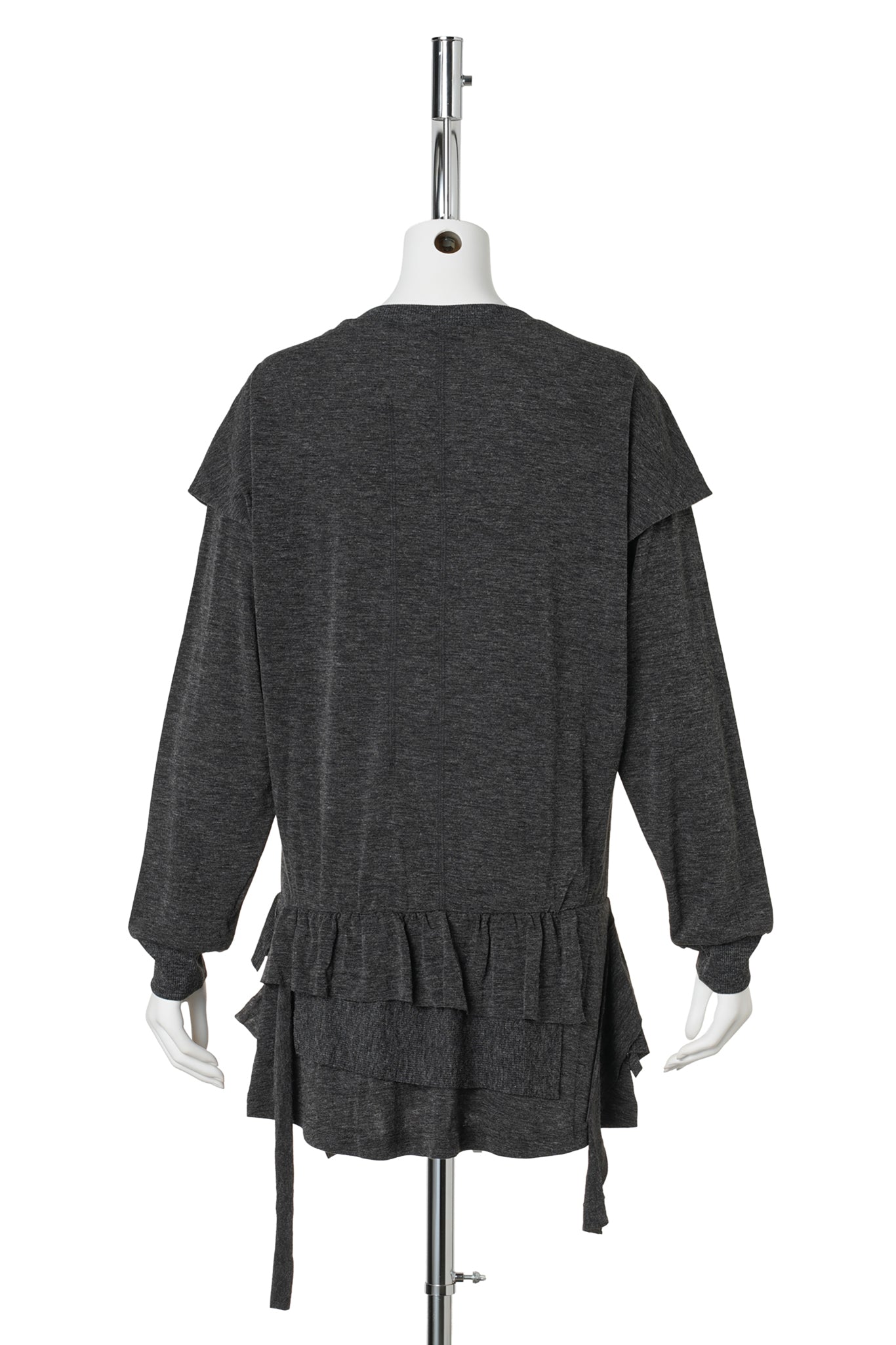 RAW CUT RUFFLE DRESS TOP / CHARCOAL