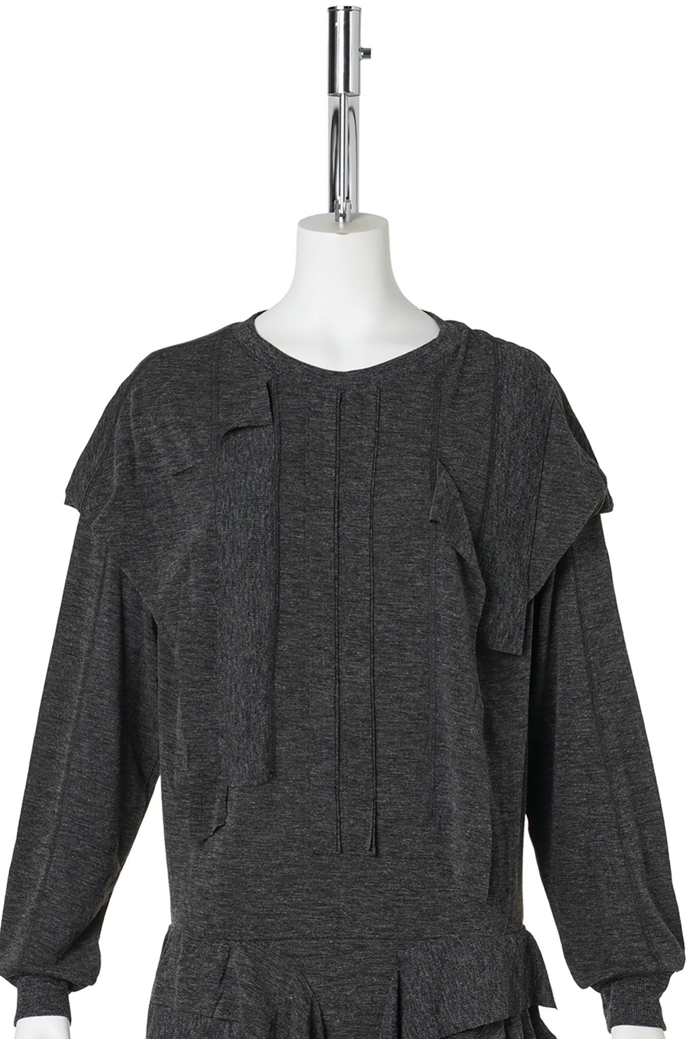 RAW CUT RUFFLE DRESS TOP / CHARCOAL