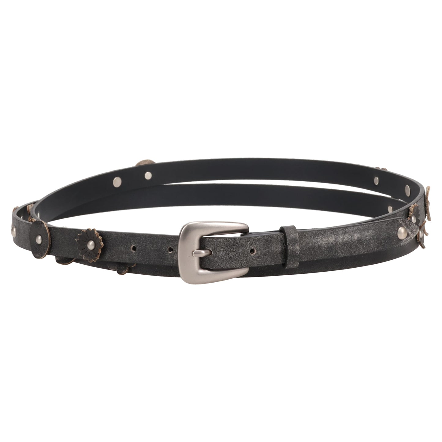 WRAP AROUND FLOWER-STUD BELT / CHARCOAL