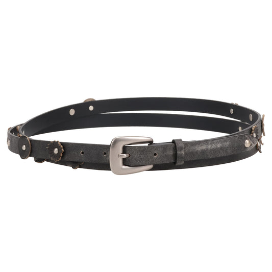 WRAP AROUND FLOWER-STUD BELT / CHARCOAL