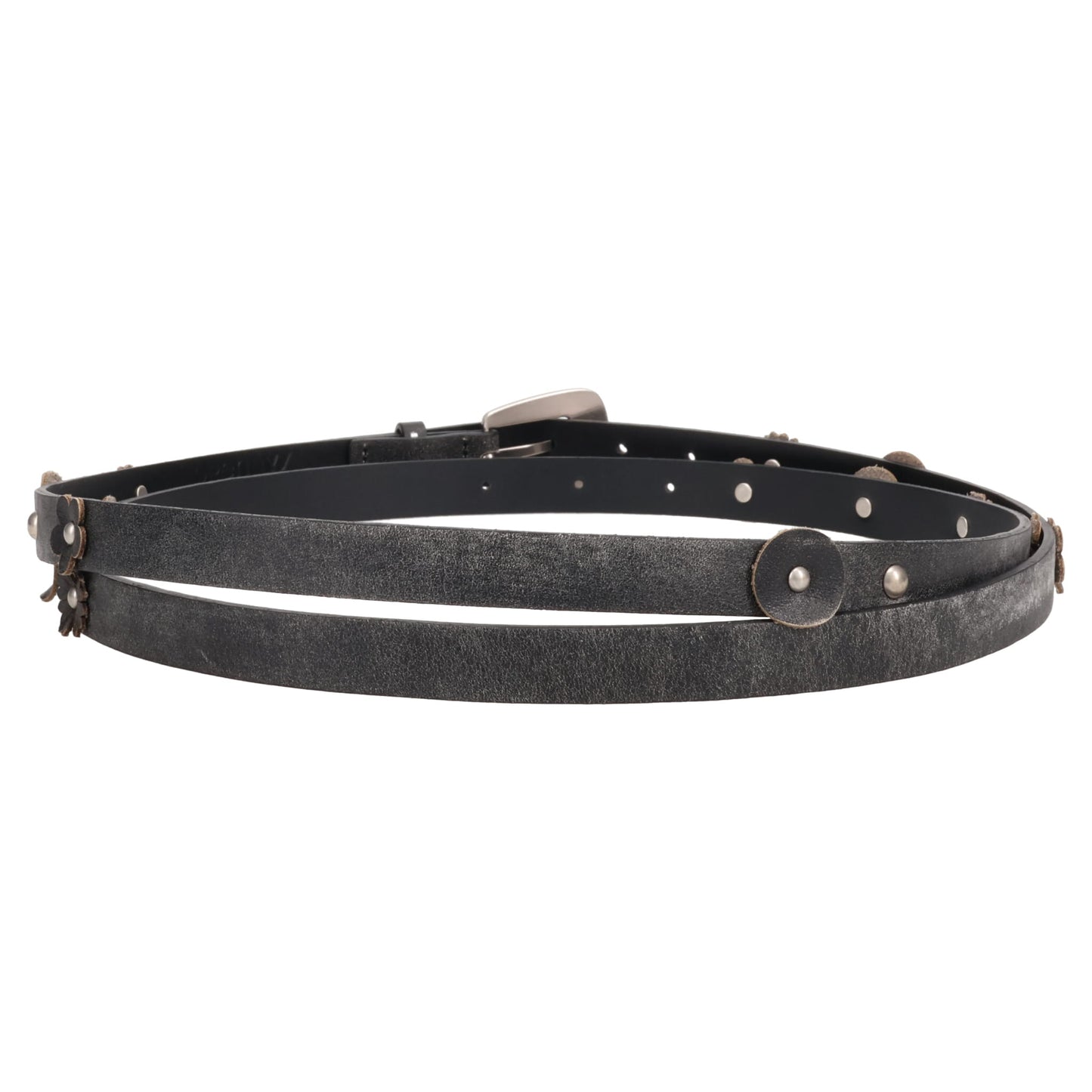 WRAP AROUND FLOWER-STUD BELT / CHARCOAL