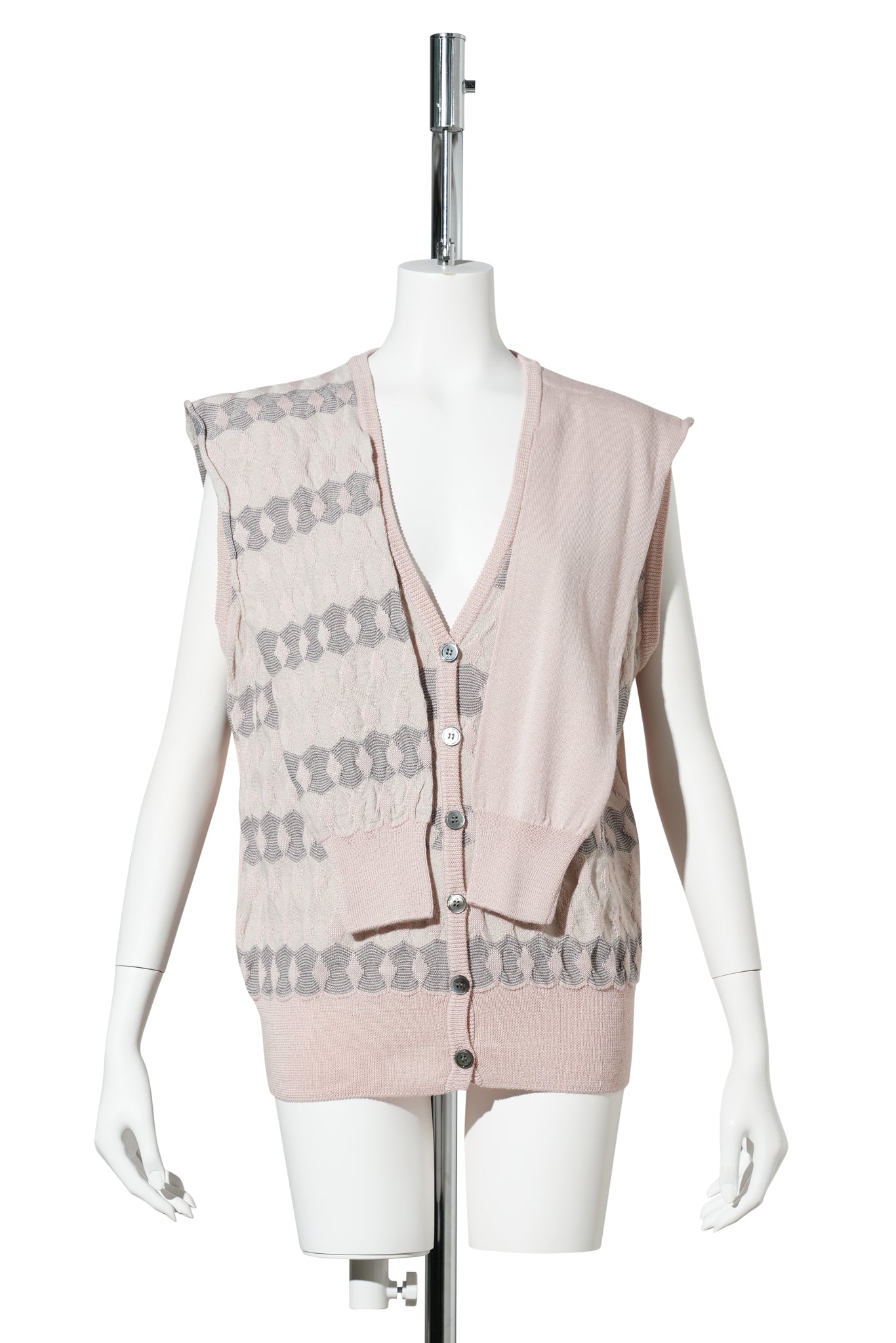 JACQUARD SLEEVE LAYERED CARDIGAN / PINK