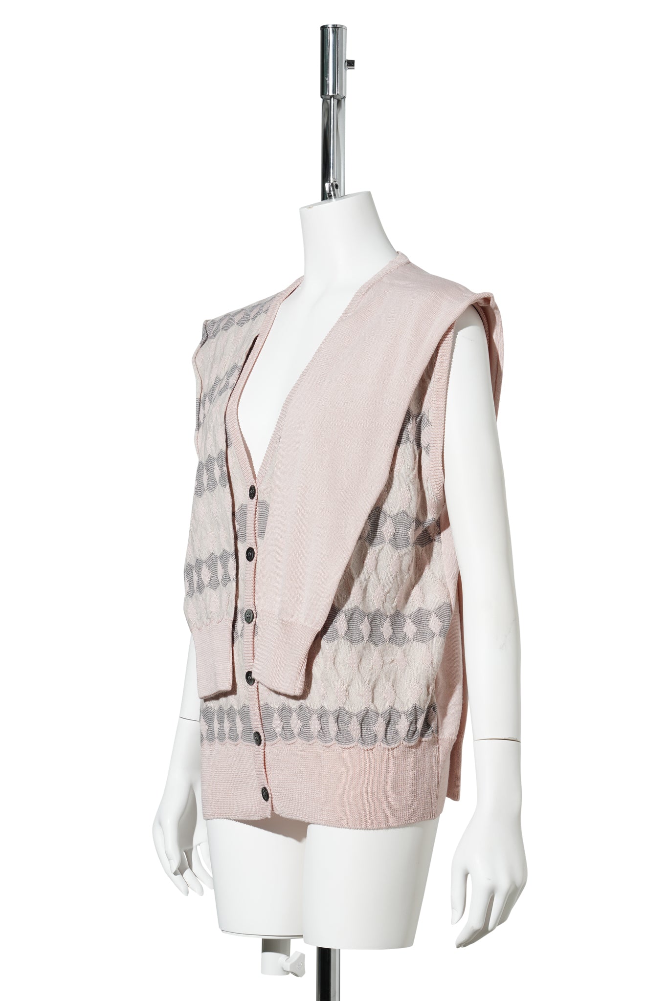 JACQUARD SLEEVE LAYERED CARDIGAN / PINK