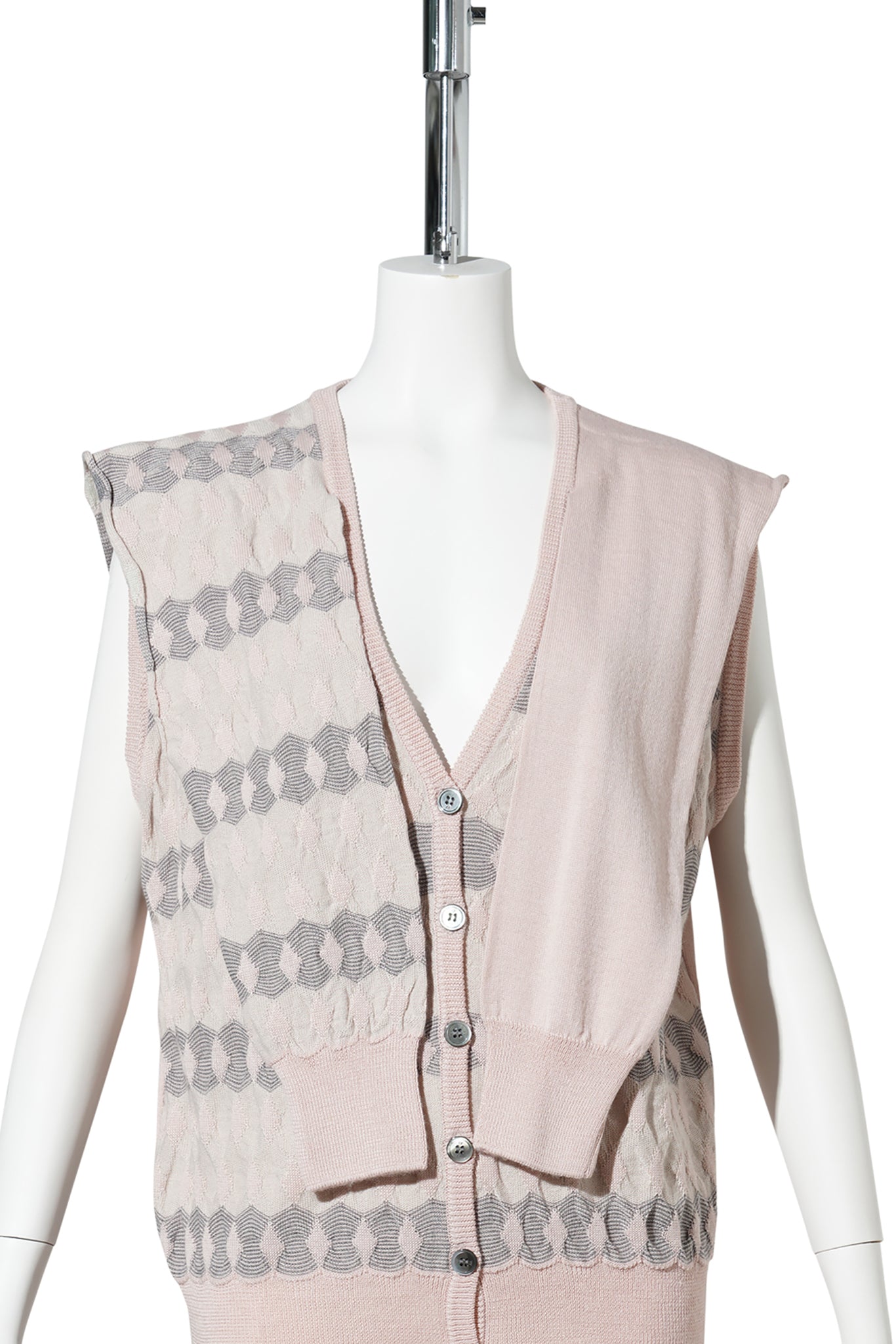 JACQUARD SLEEVE LAYERED CARDIGAN / PINK