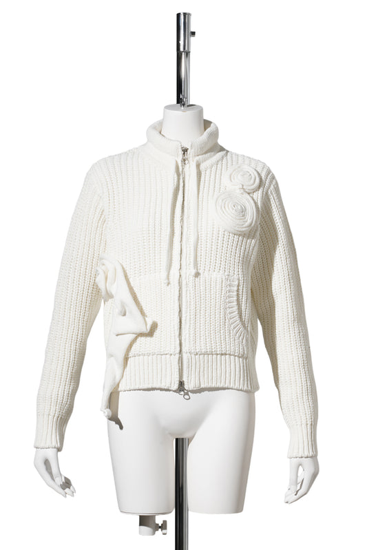 APPLIQUÉ KNIT ZIPUP JACKET / WHITE