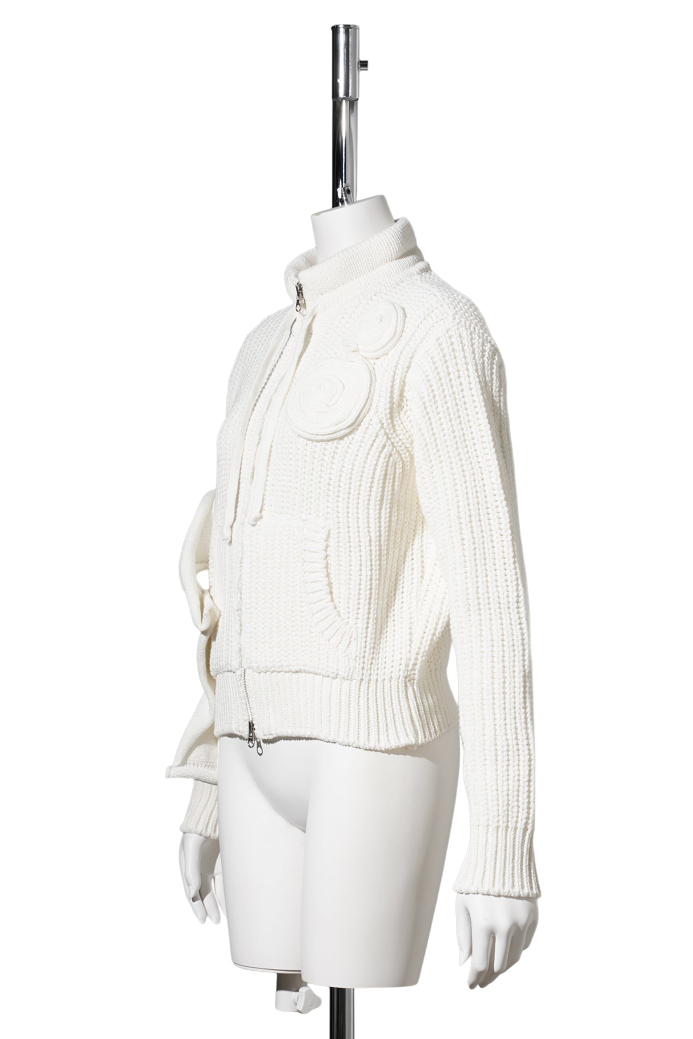APPLIQUÉ KNIT ZIPUP JACKET / WHITE