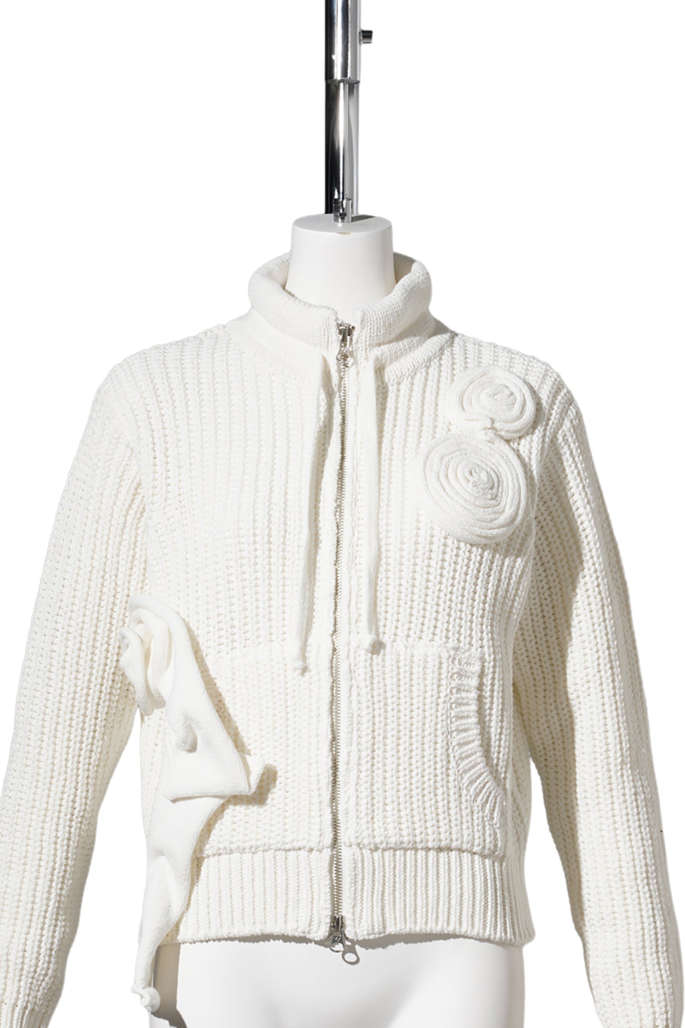 APPLIQUÉ KNIT ZIPUP JACKET / WHITE