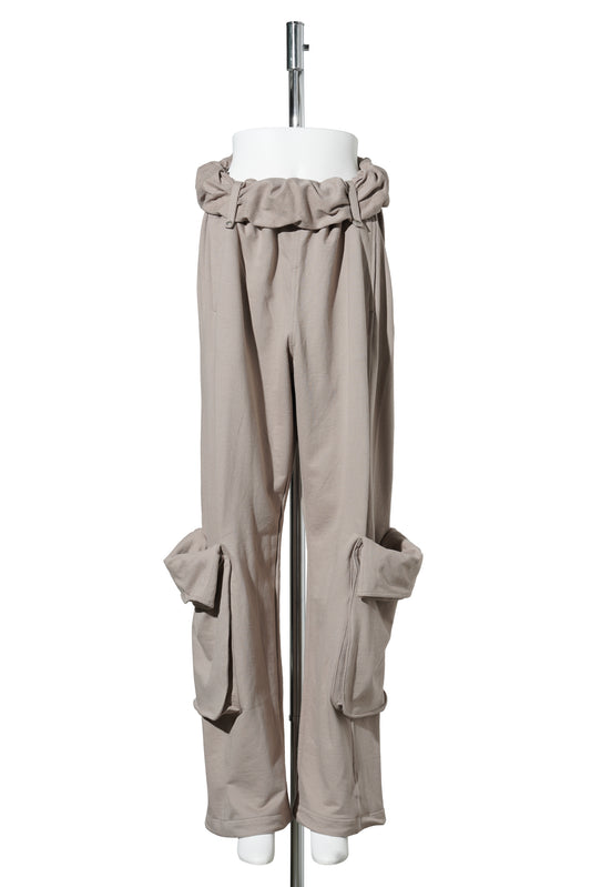 ROLLED WAIST SWEAT CARGO PANTS / BEIGE