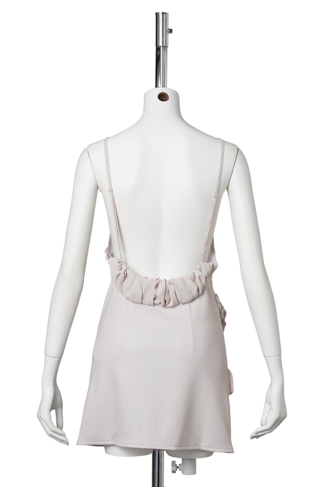 OPEN BACK RUFFLE MINI DRESS / BEIGE