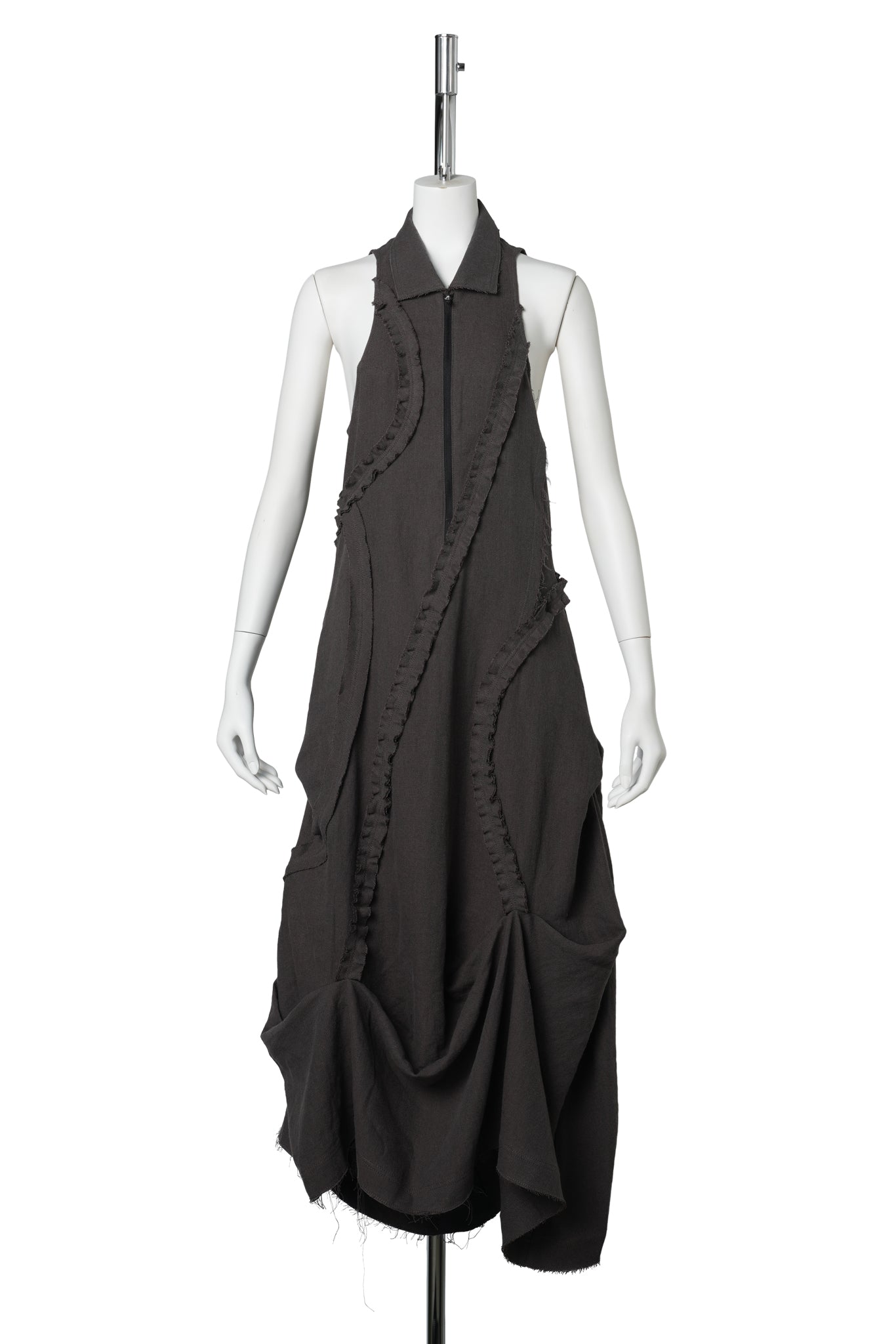 RUFFLE LINEN MAXI DRESS / CHARCOAL