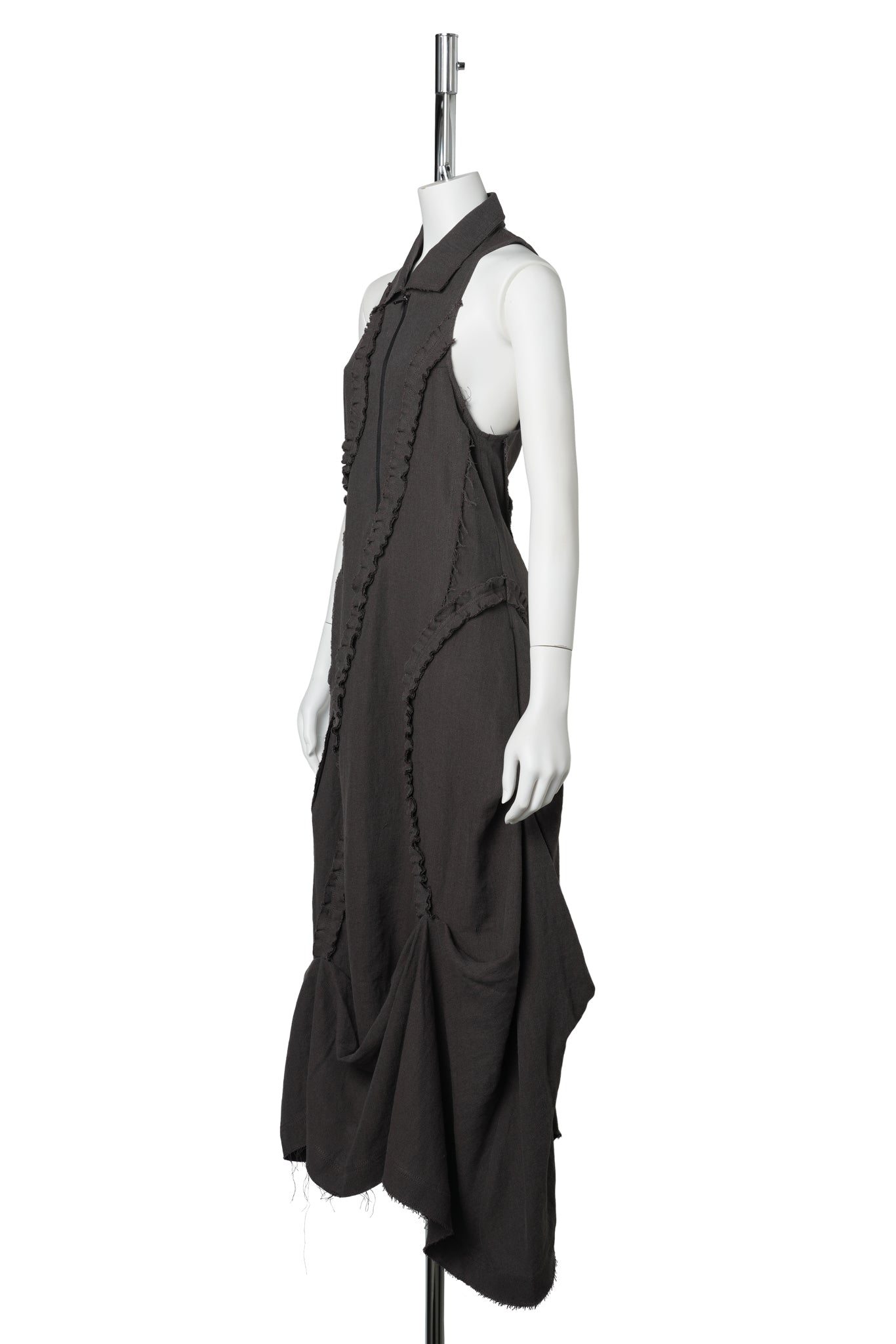 RUFFLE LINEN MAXI DRESS / CHARCOAL