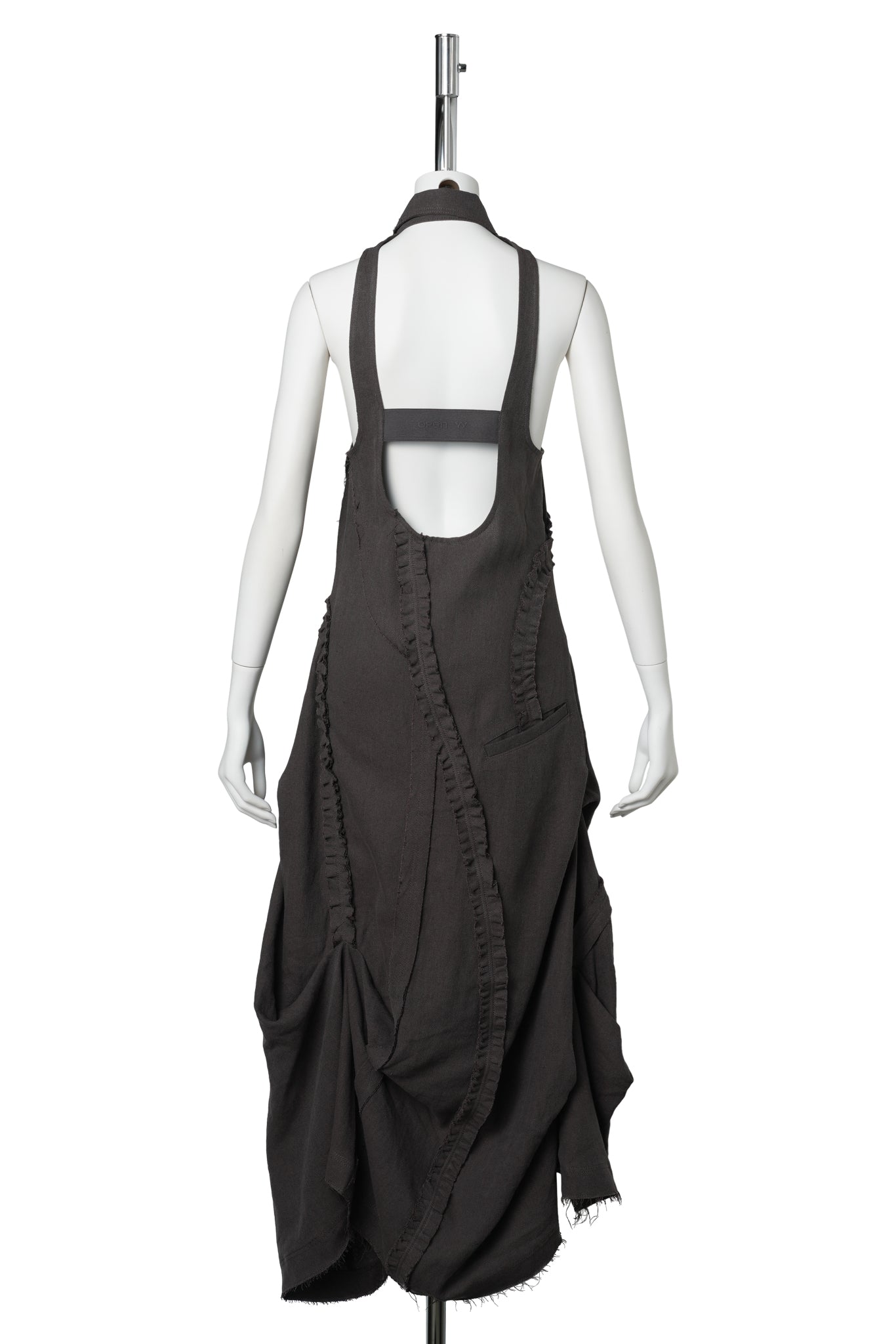 RUFFLE LINEN MAXI DRESS / CHARCOAL