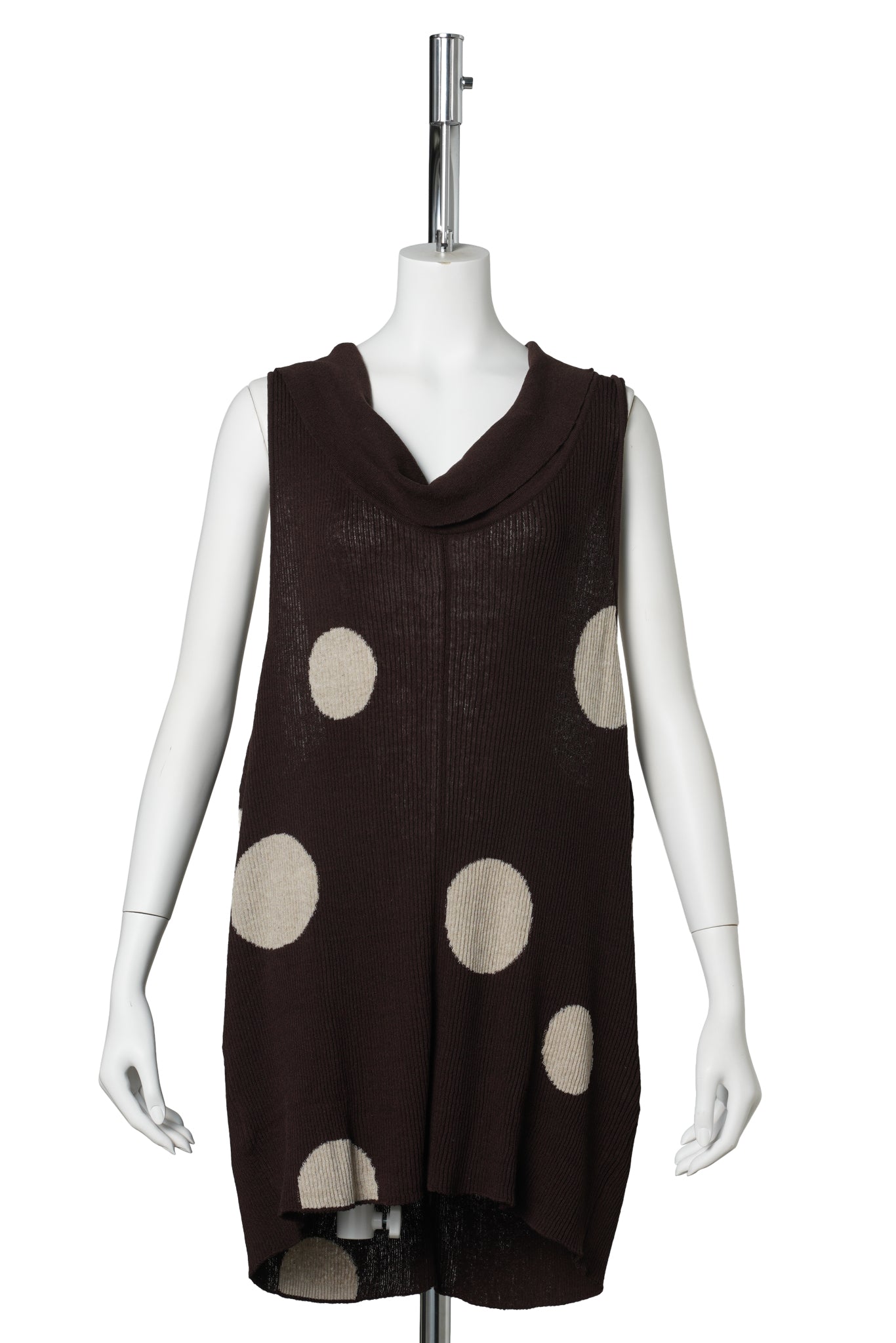 DOT COWL RIBBED DRESS / BROWN