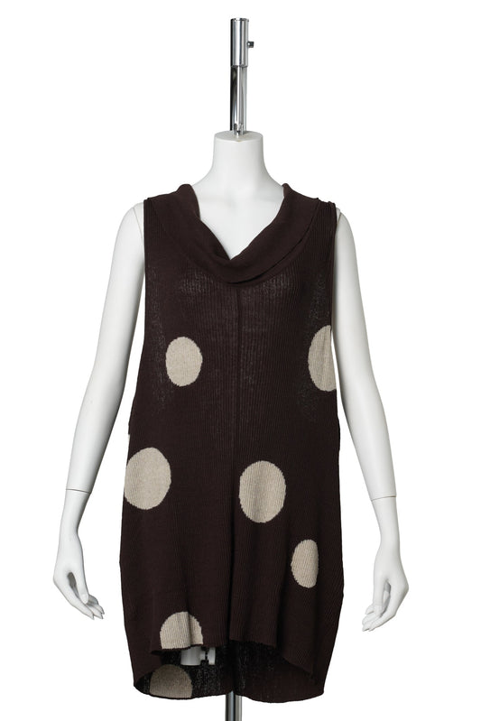 DOT COWL RIBBED DRESS / BROWN