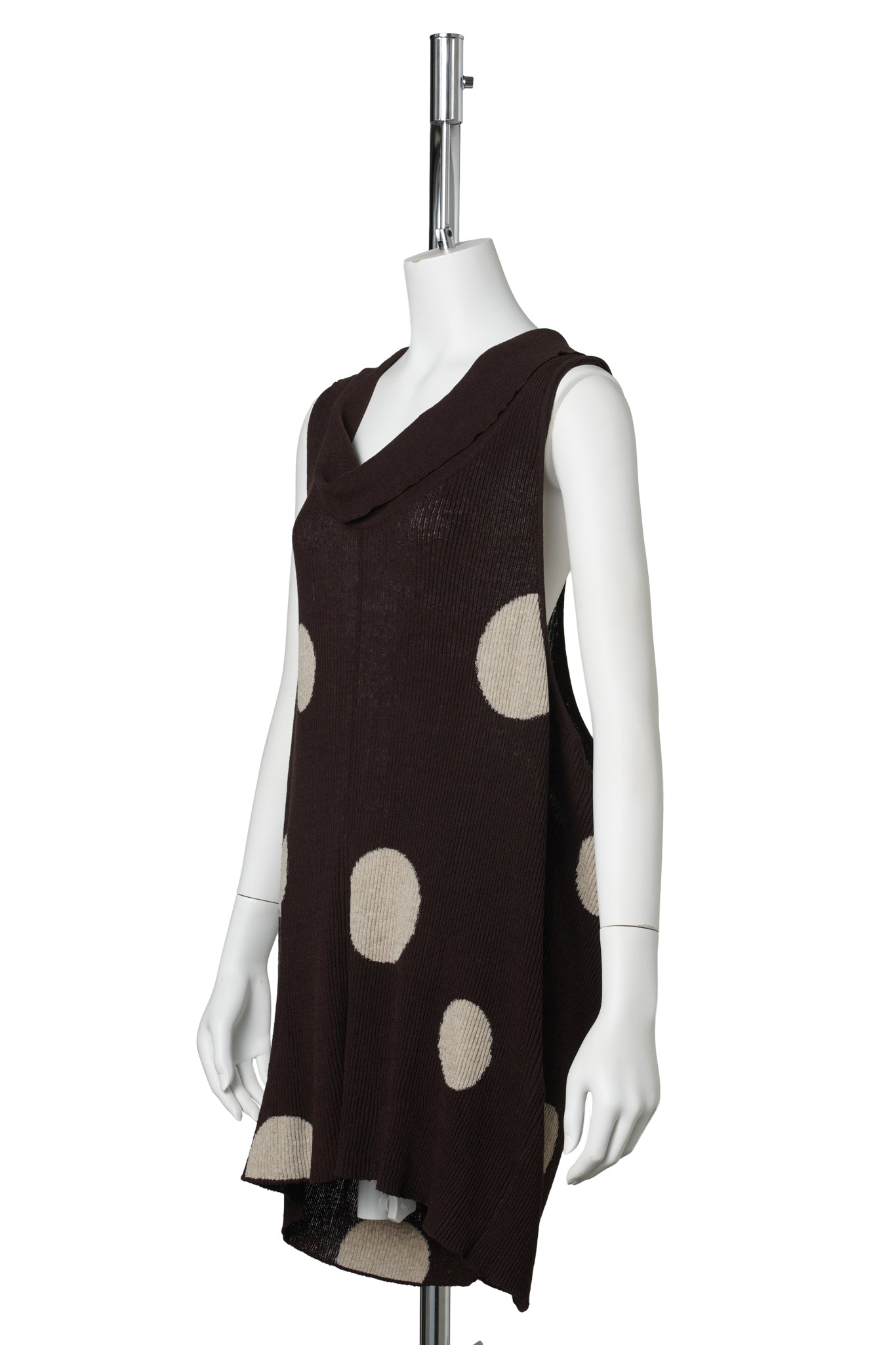 DOT COWL RIBBED DRESS / BROWN