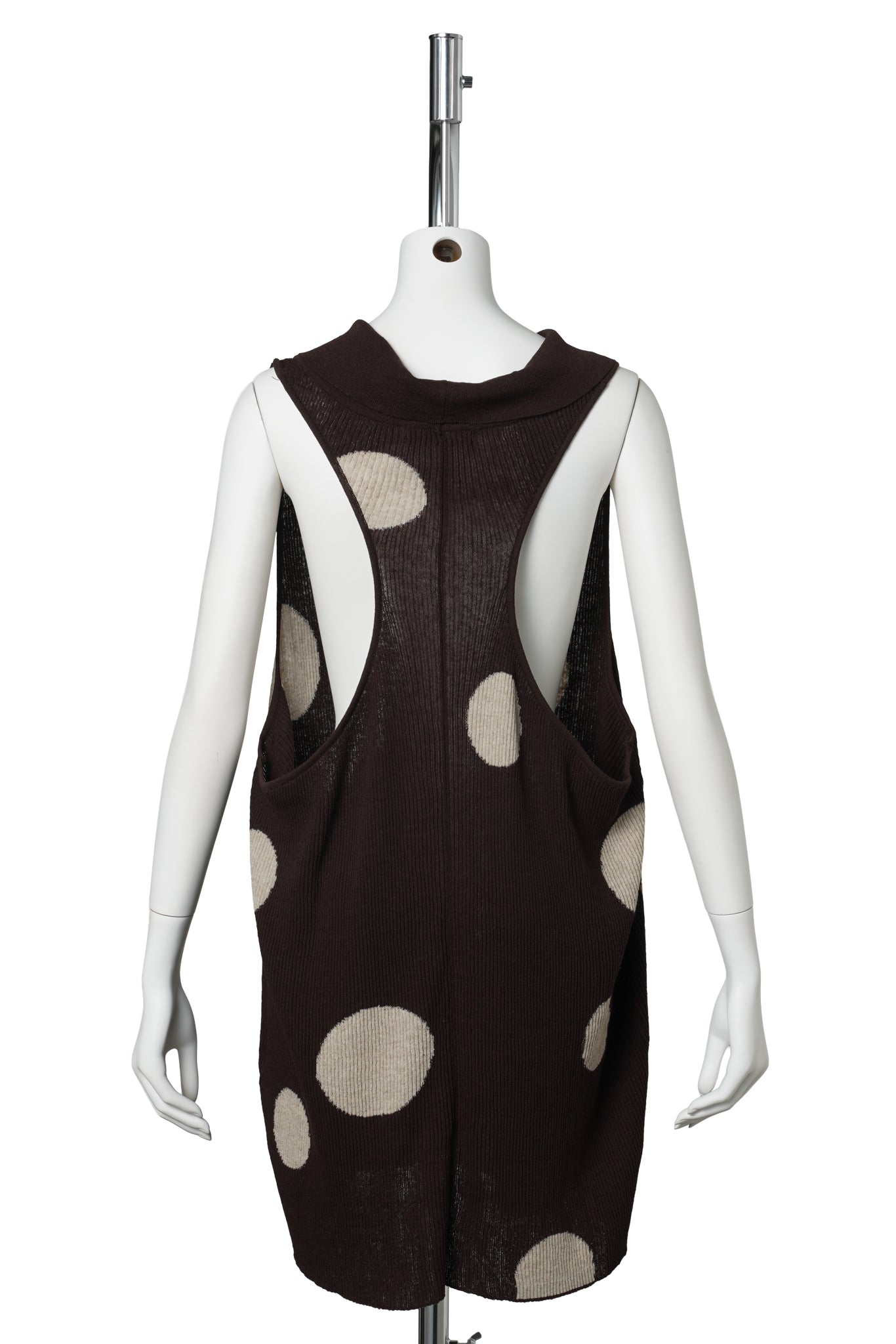 DOT COWL RIBBED DRESS / BROWN