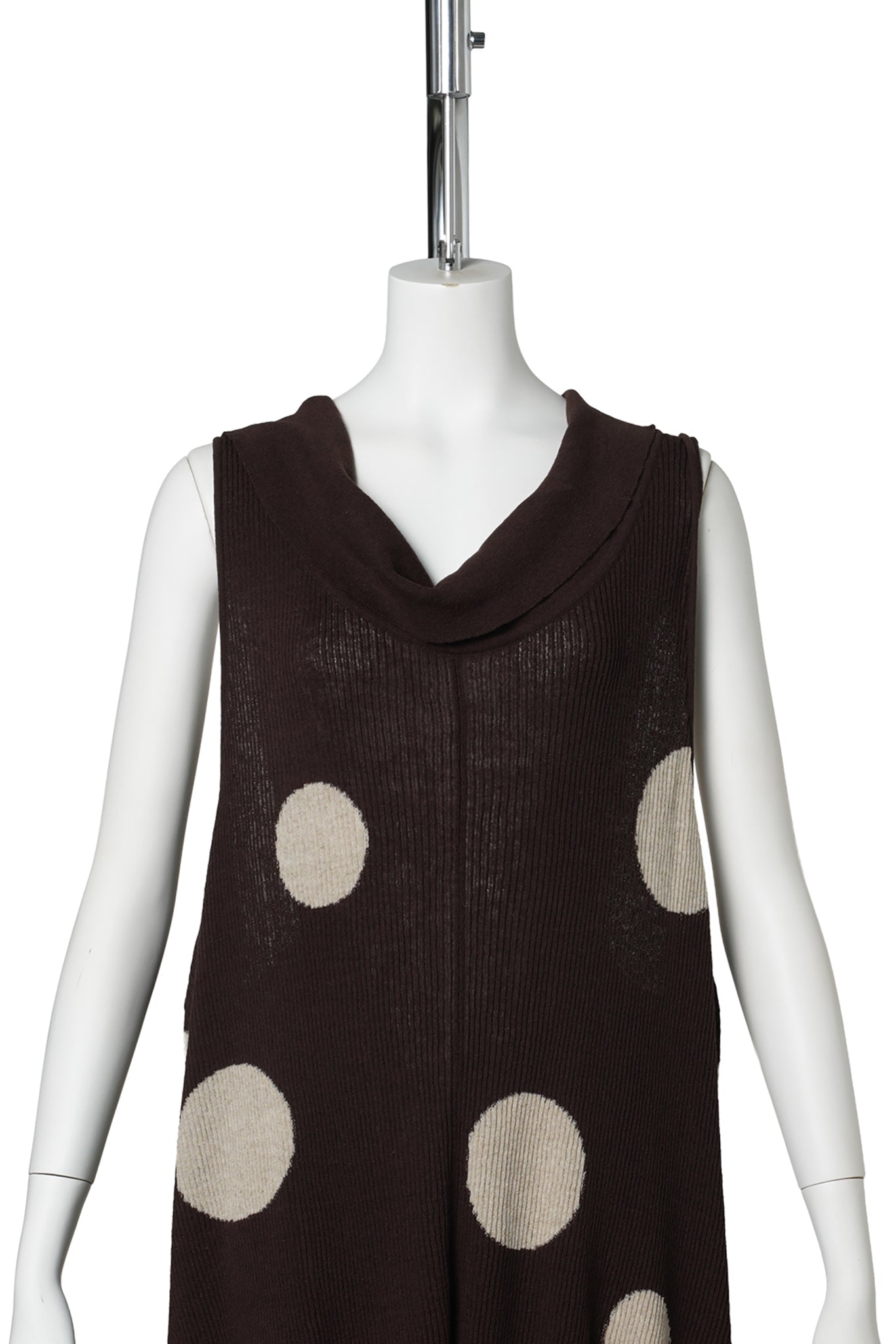 DOT COWL RIBBED DRESS / BROWN