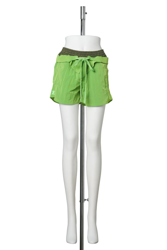 COLOR BLOCK LAYERED SHORTS / LIME GREEN