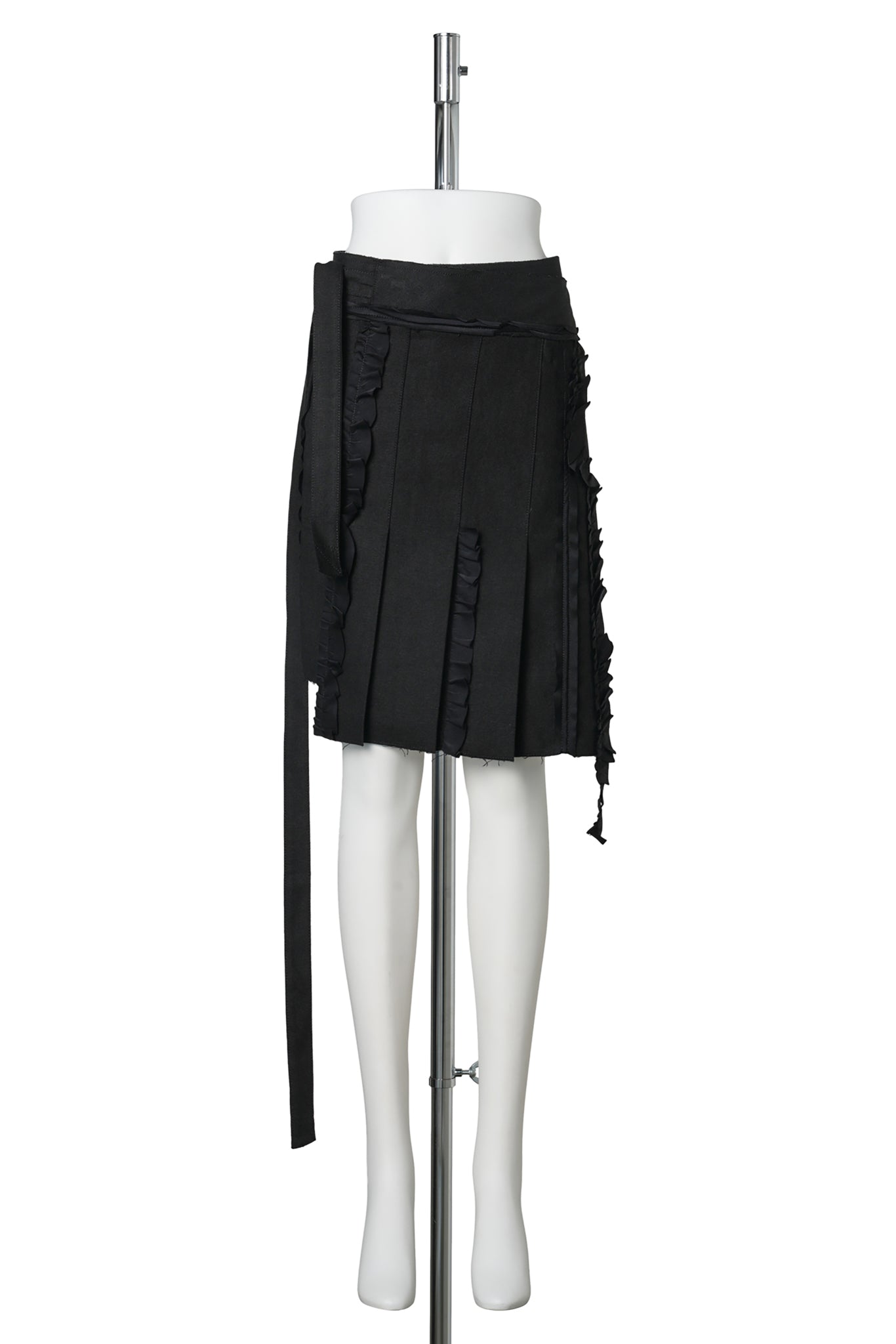 PLEATED LINEN WRAP SKIRT / BLACK