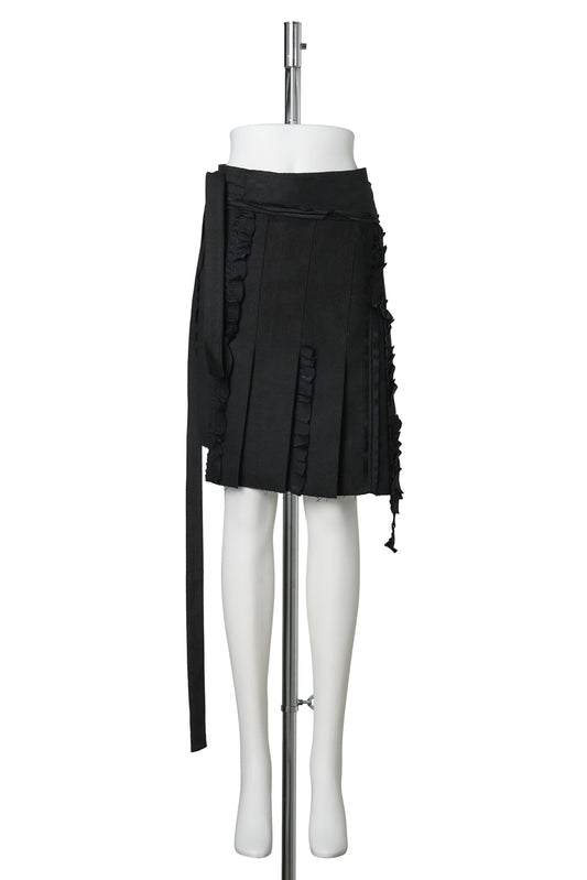 PLEATED LINEN WRAP SKIRT / BLACK