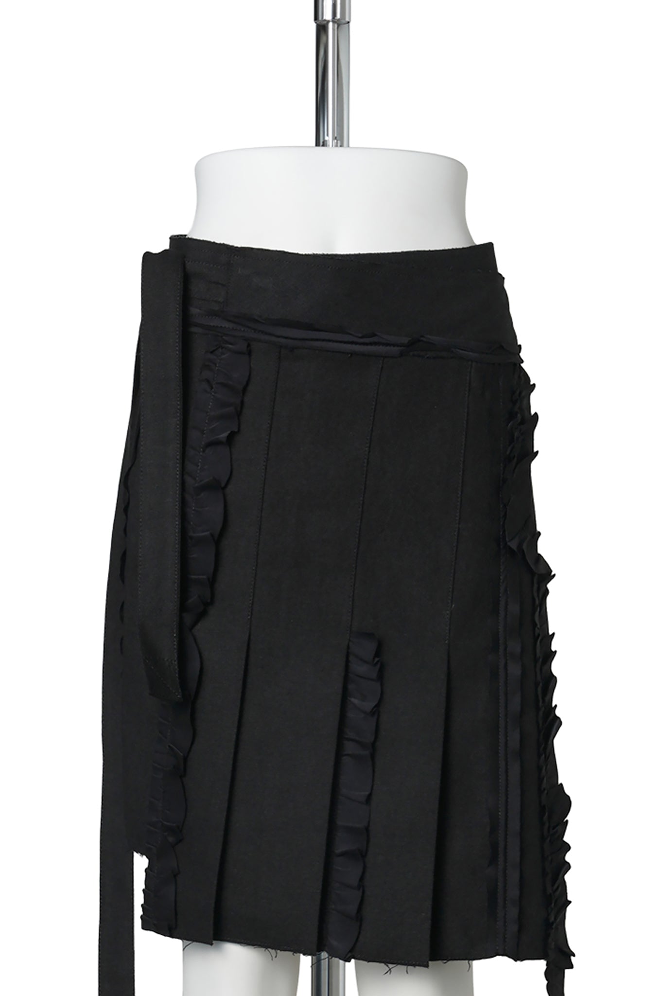 PLEATED LINEN WRAP SKIRT / BLACK