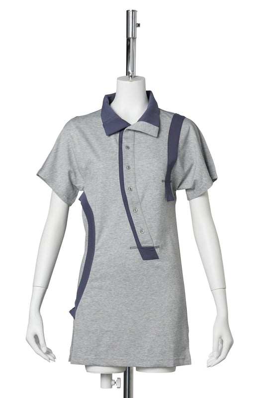 CURVED BUTTON PANEL TEE / GREY