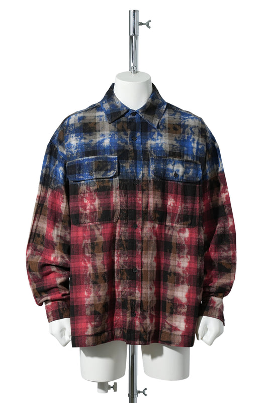 B CURVED LOGO CHECK SHIRT L/S / 4525:BLUE RED