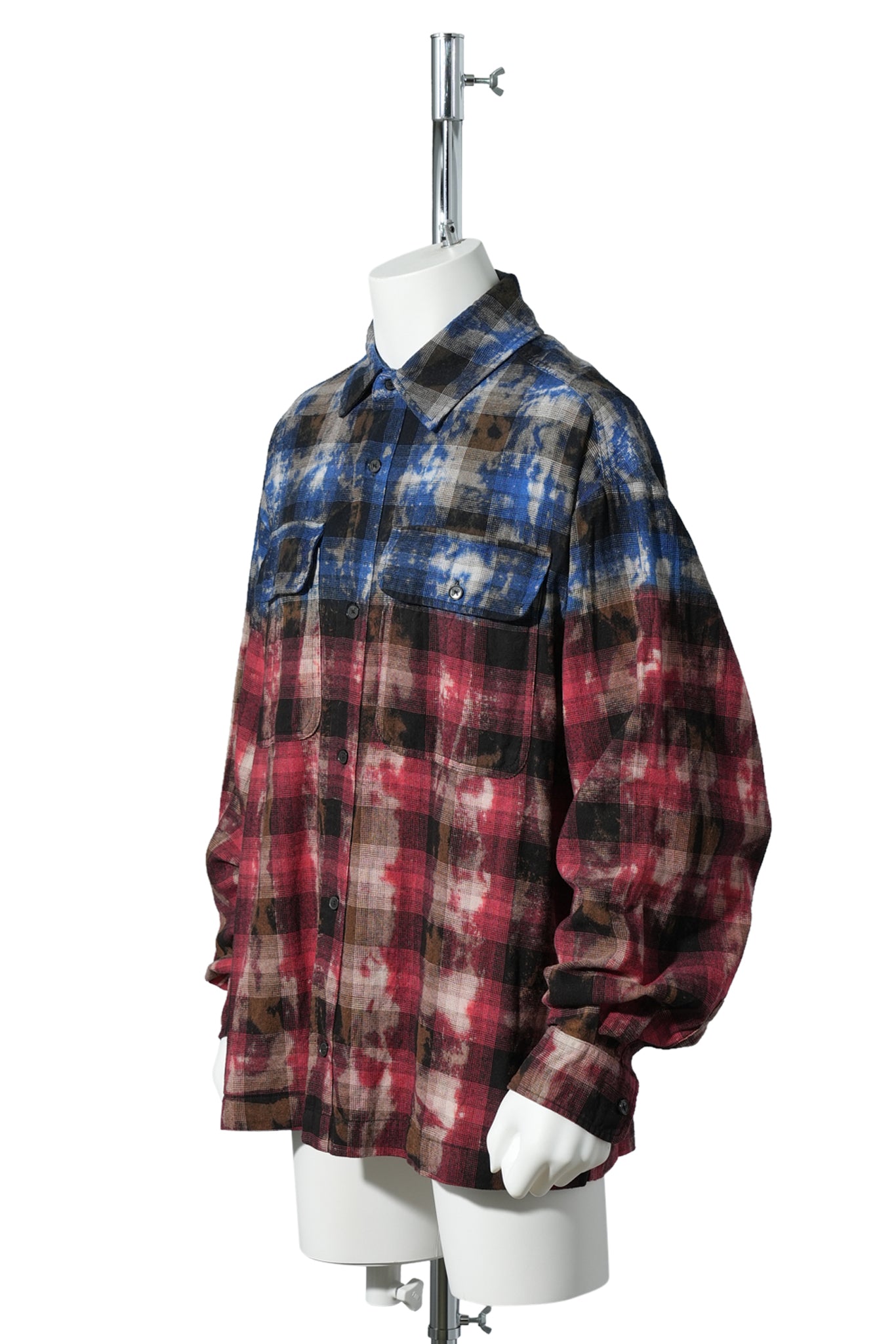 B CURVED LOGO CHECK SHIRT L/S / 4525:BLUE RED