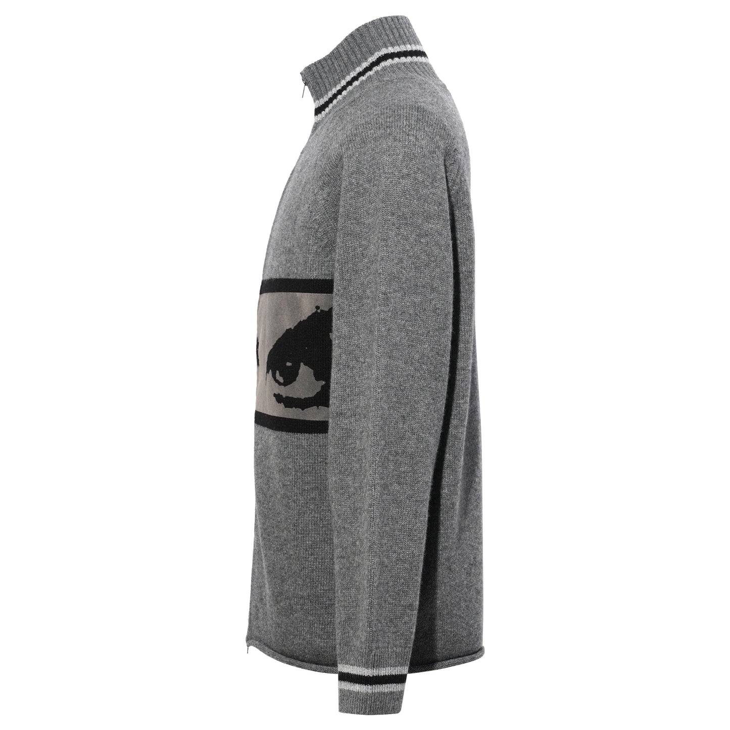 EYES ZIP THRU KNIT CARDIGAN / BLACK/GREY