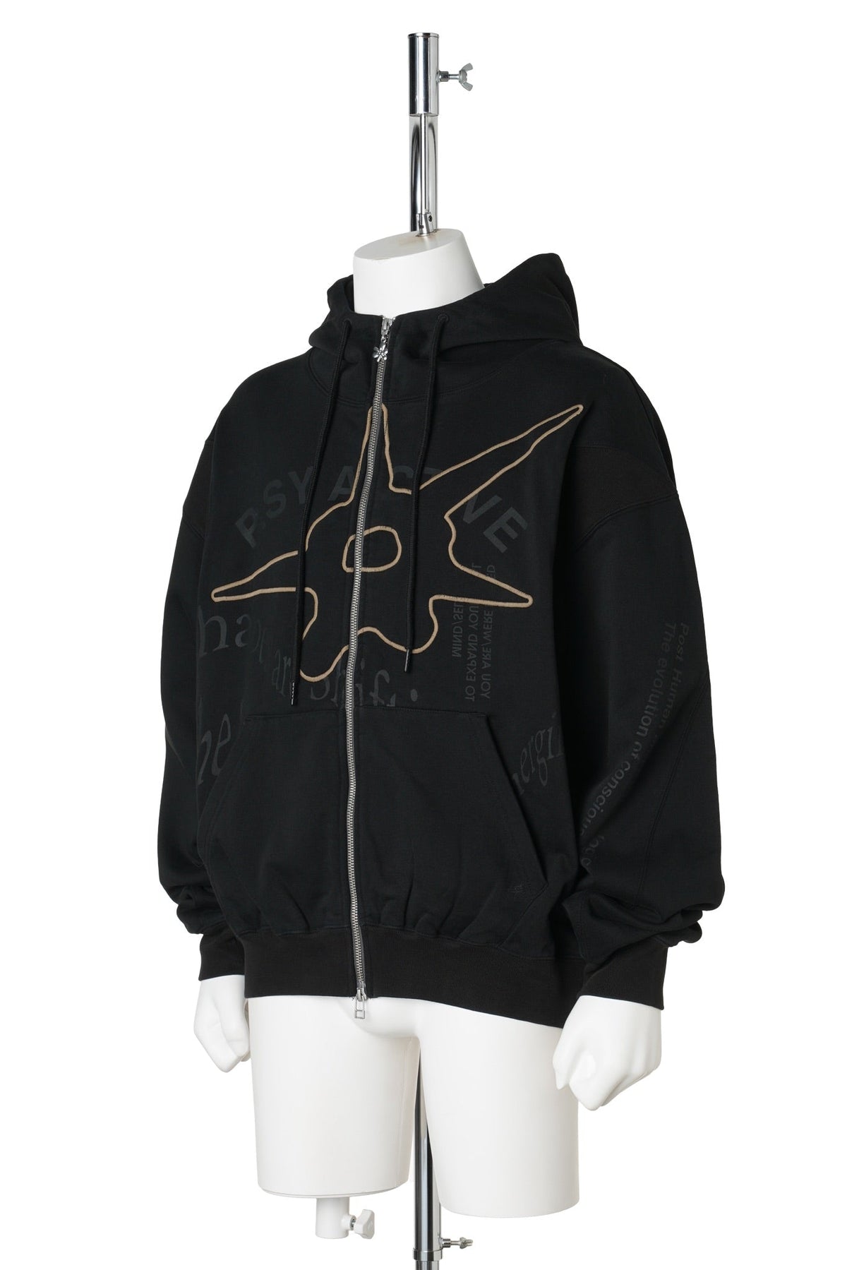 SHAPE SHIFT HOODED ZIP THRU SWEAT / BLACK WASH