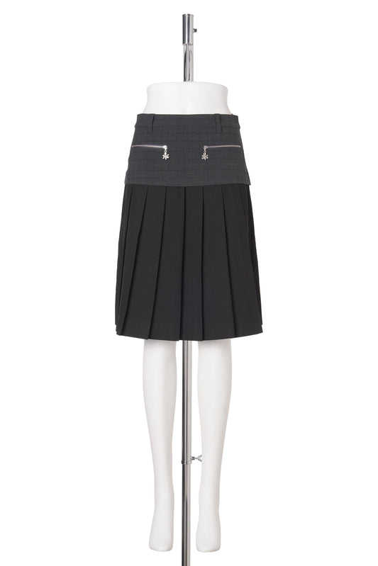 SPIRAL JETTY PLEAT SKIRT / BLACK/GREY