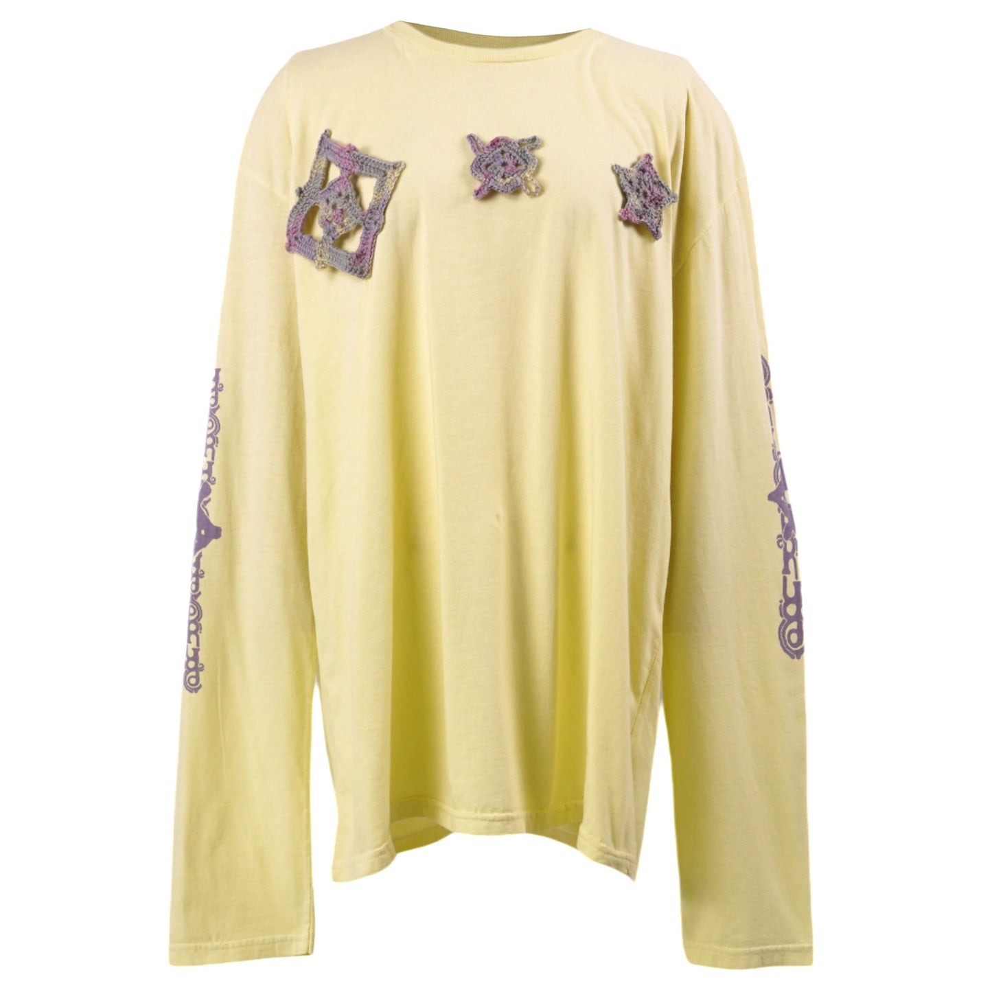 CROCHET PATCH LONGSLEEVE TEE / PASTEL YELLOW