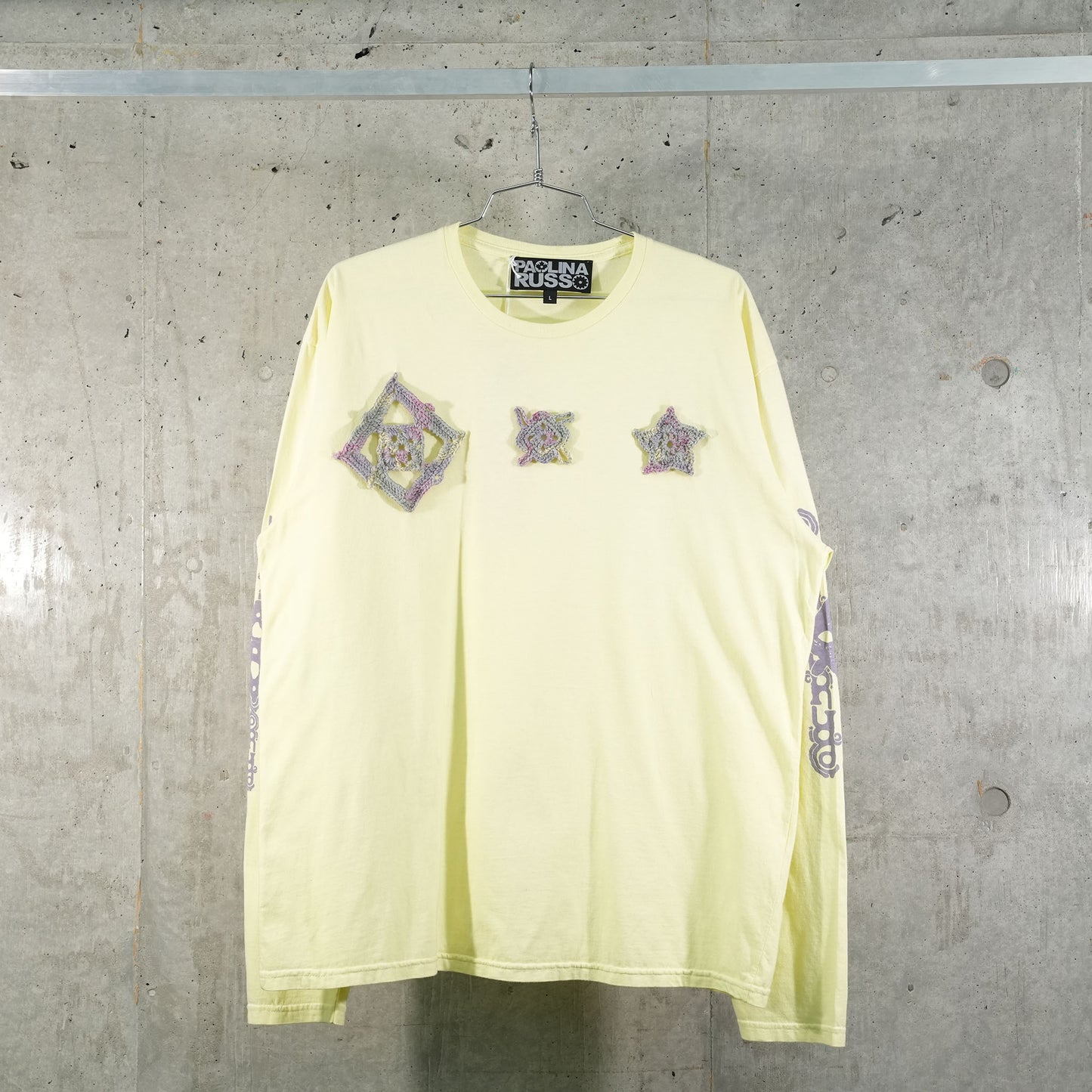 CROCHET PATCH LONGSLEEVE TEE / PASTEL YELLOW