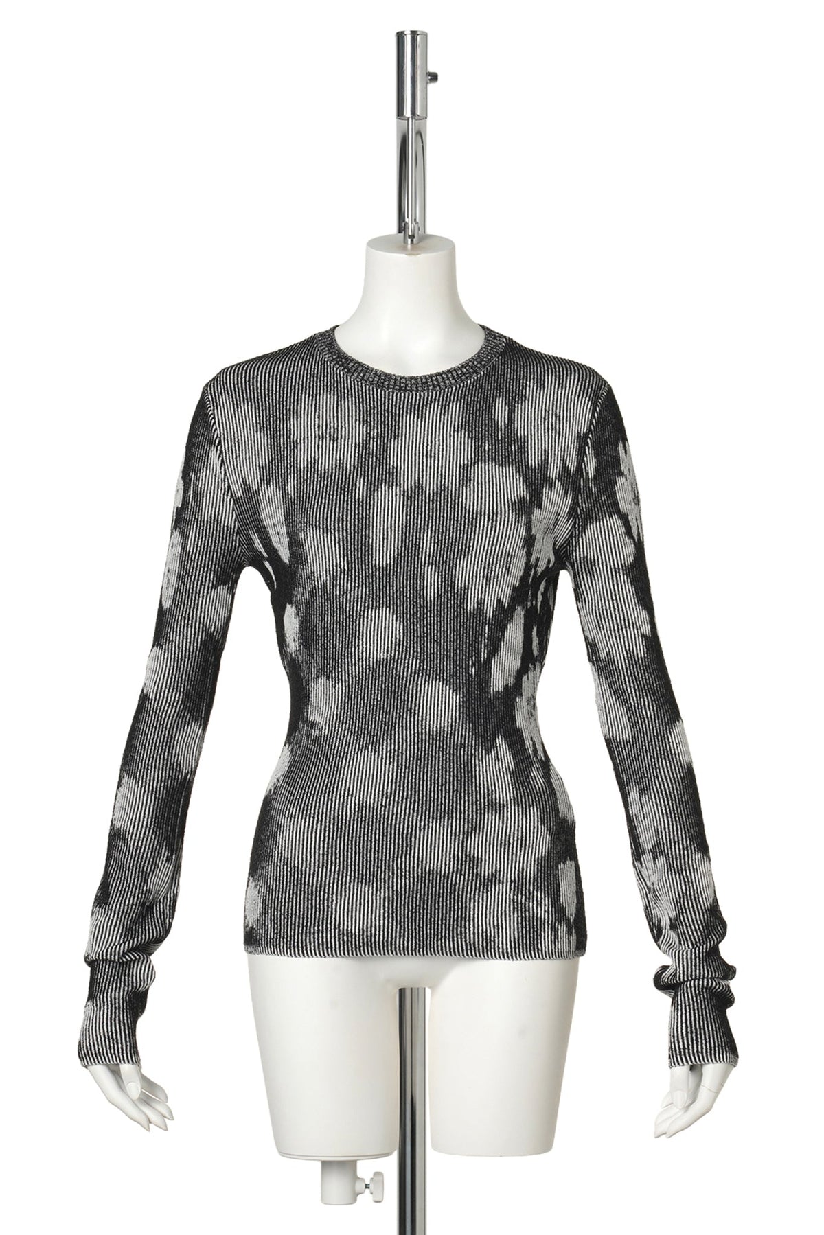 ILLUSION KNIT LONG SLEEVE FITTED TOP / BLACK/WHITE