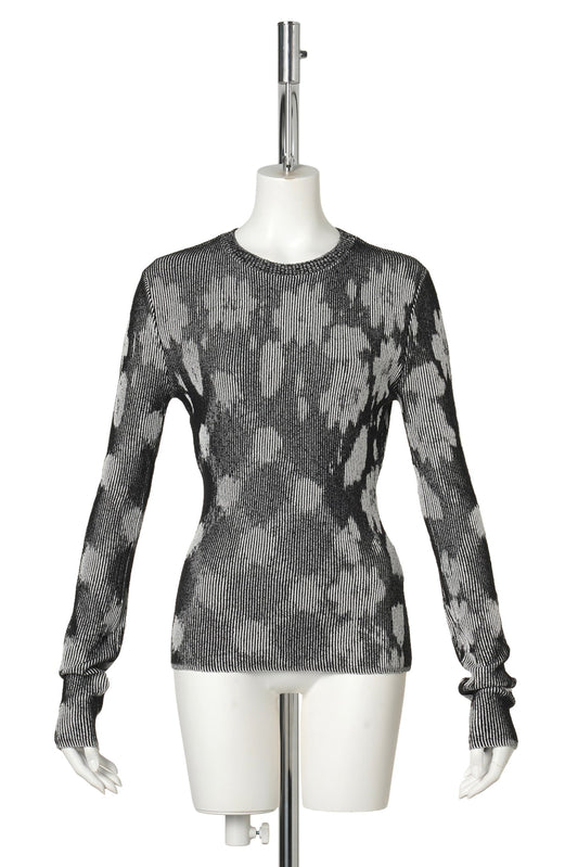 ILLUSION KNIT LONG SLEEVE FITTED TOP / BLACK/WHITE