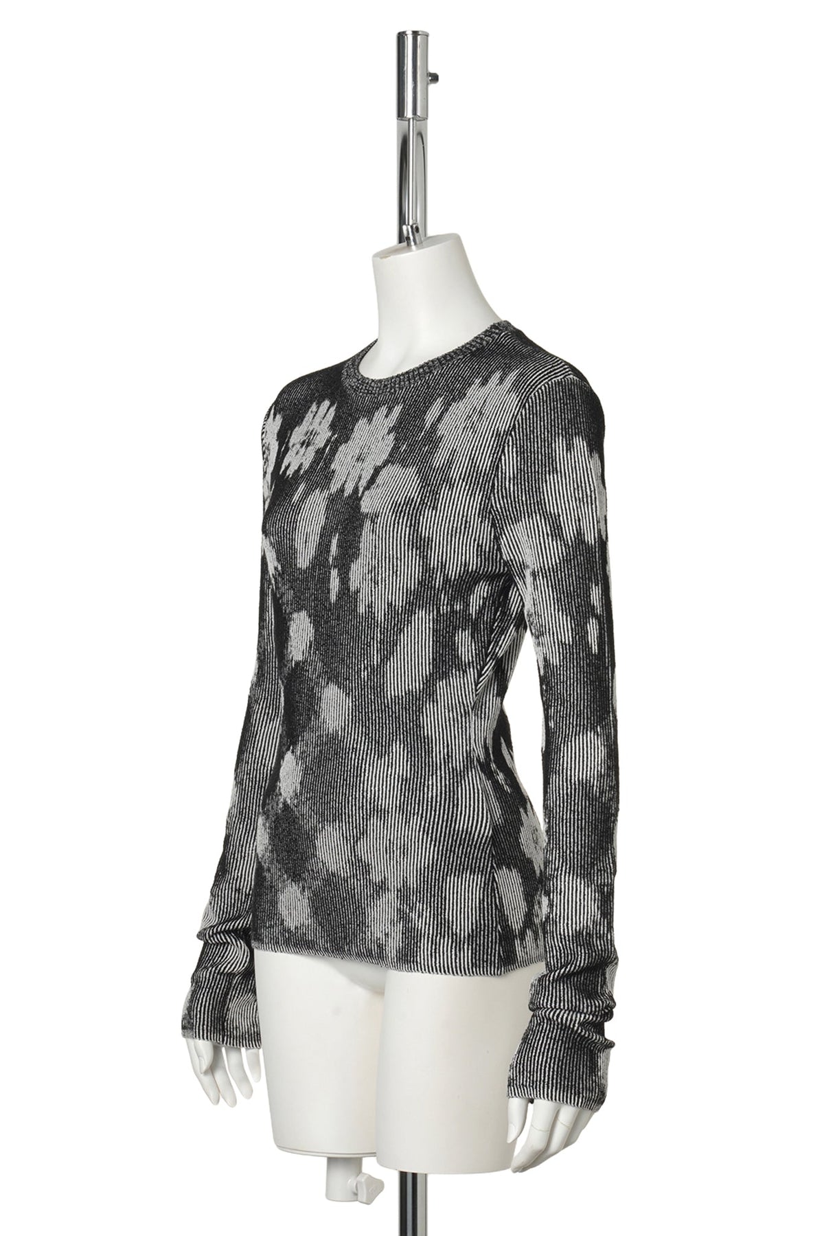 ILLUSION KNIT LONG SLEEVE FITTED TOP / BLACK/WHITE