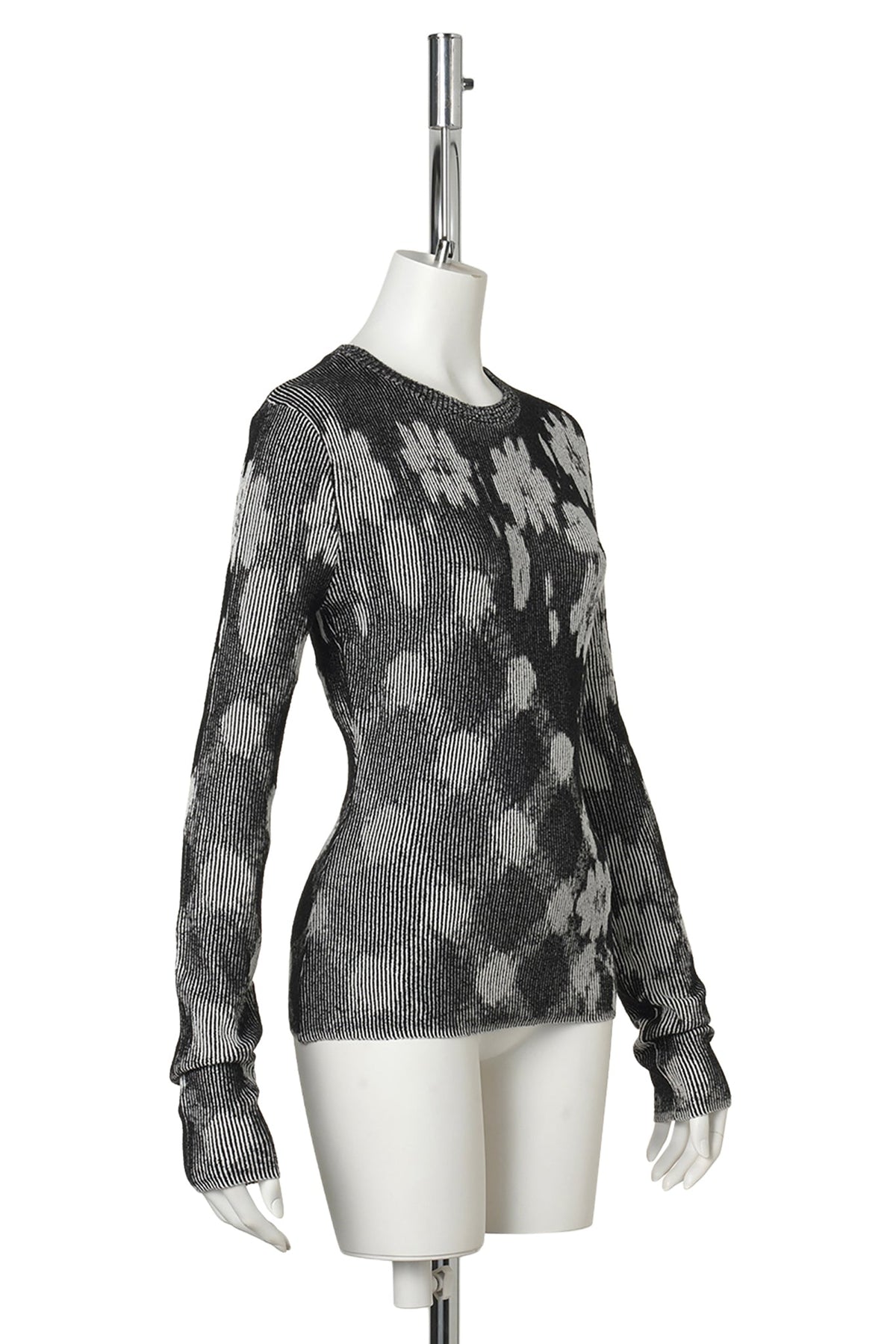 ILLUSION KNIT LONG SLEEVE FITTED TOP / BLACK/WHITE