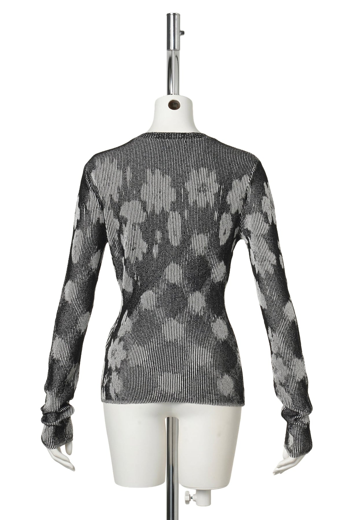ILLUSION KNIT LONG SLEEVE FITTED TOP / BLACK/WHITE