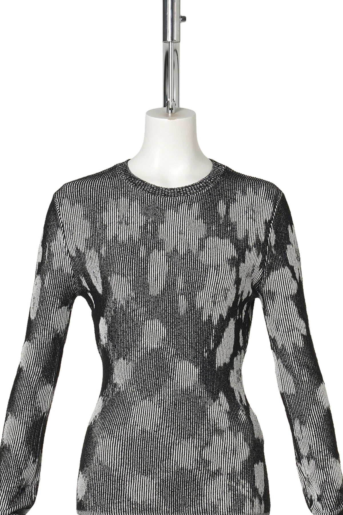 ILLUSION KNIT LONG SLEEVE FITTED TOP / BLACK/WHITE