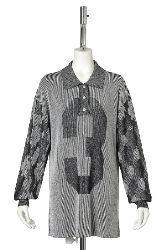ILLUSION KNIT LONG SLEEVE POLO / BLACK/WHITE