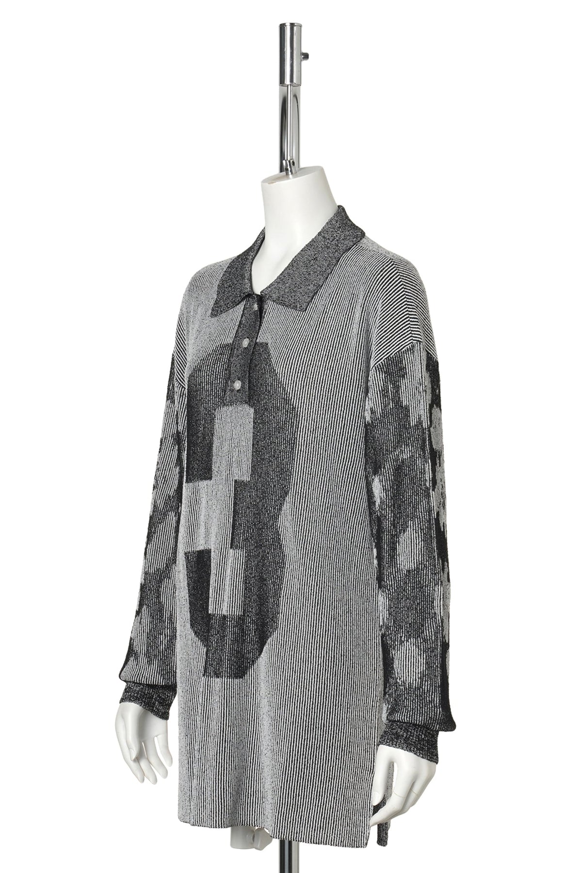 ILLUSION KNIT LONG SLEEVE POLO / BLACK/WHITE
