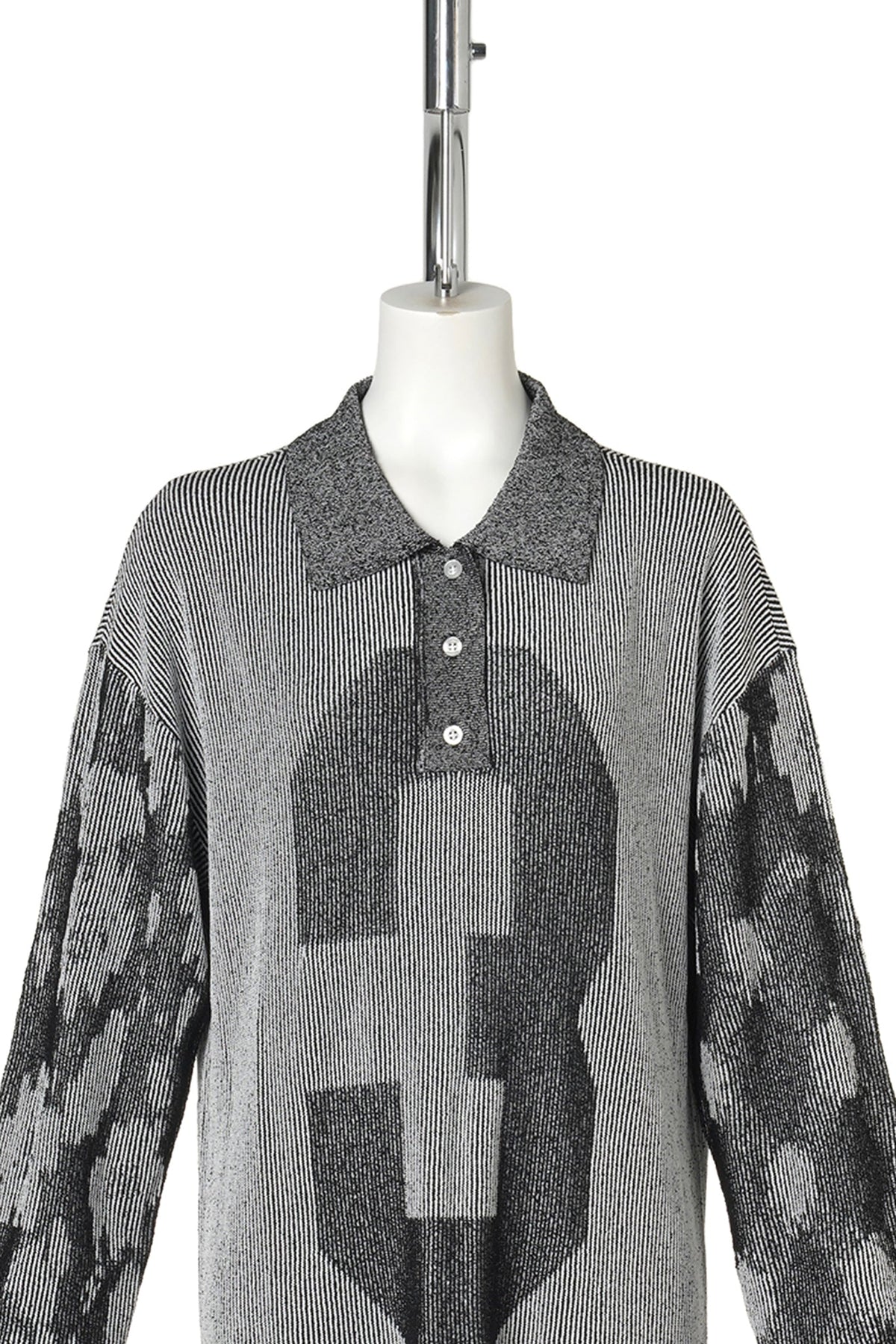 ILLUSION KNIT LONG SLEEVE POLO / BLACK/WHITE