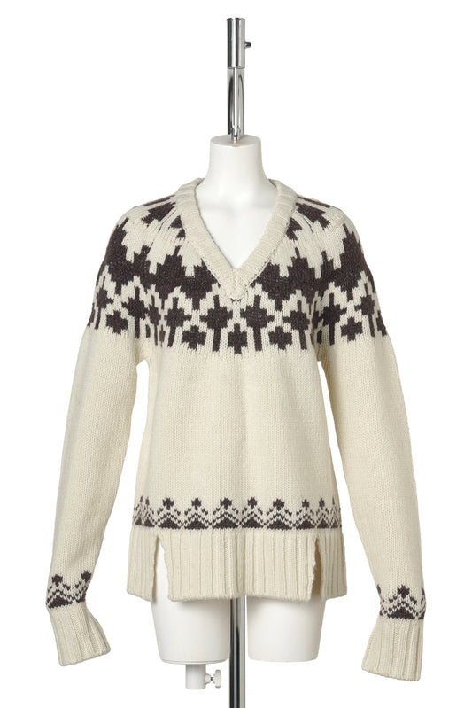 WARRIOR V NECK JUMPER / CREME/BROWN
