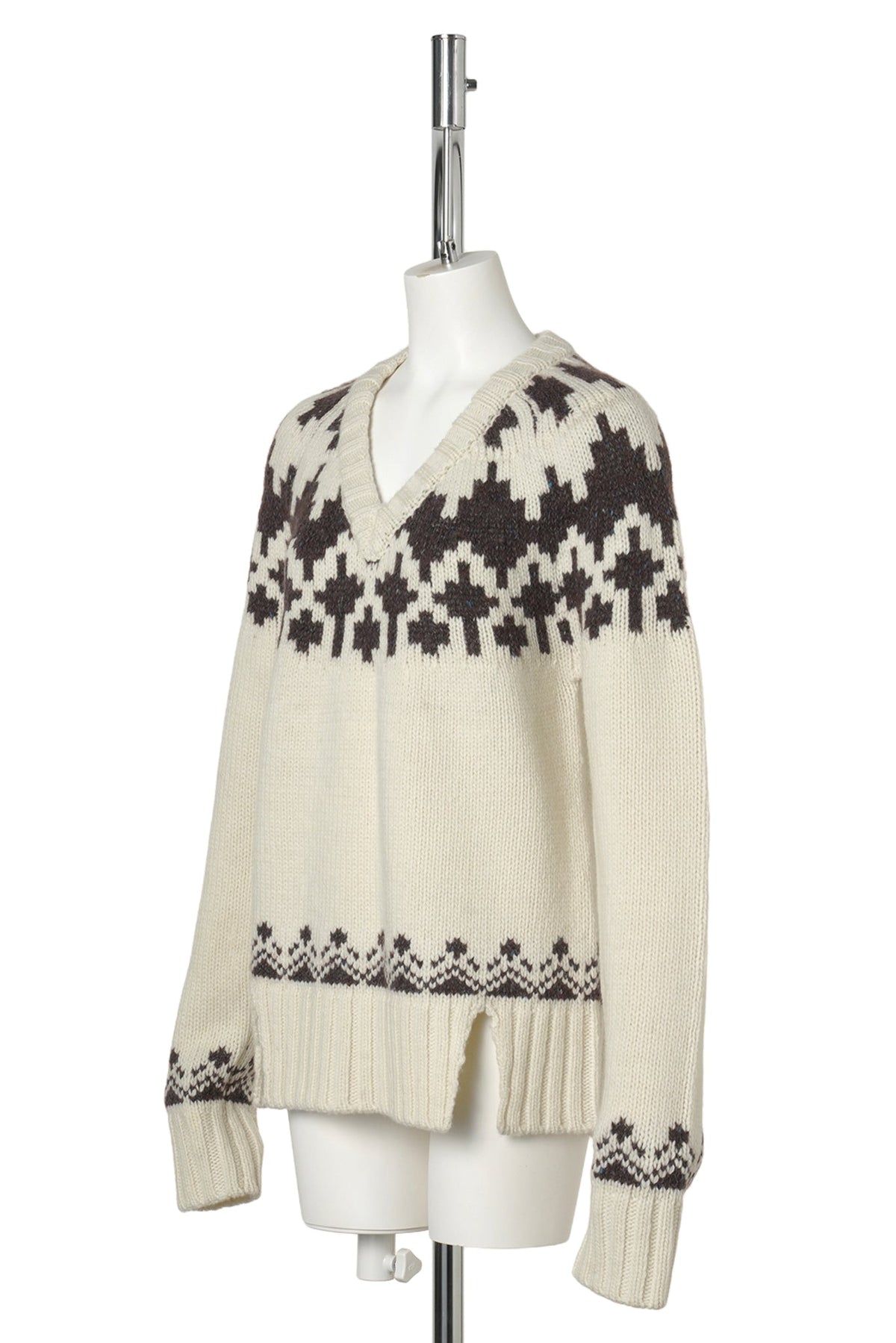 WARRIOR V NECK JUMPER / CREME/BROWN