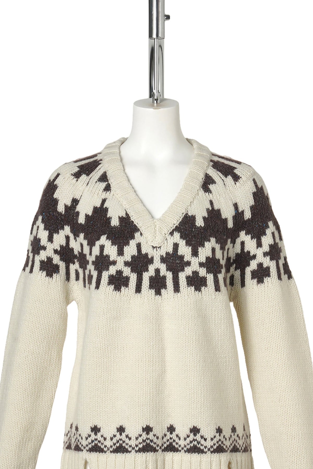 WARRIOR V NECK JUMPER / CREME/BROWN