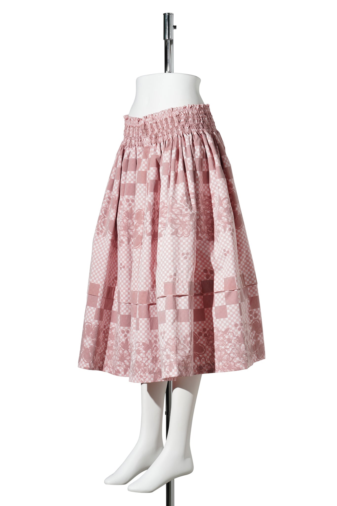 GATHERED TRACK MAXI SKIRT / RED/WHITE