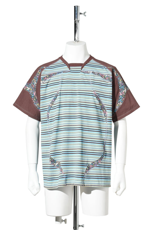 SPORT JERSEY T-SHIRT / BLUE & BROWN STRIPES