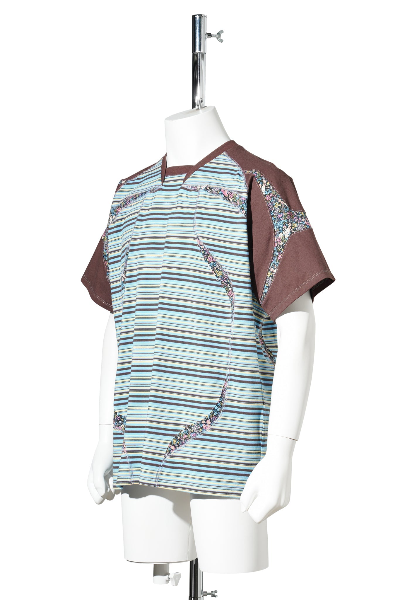 SPORT JERSEY T-SHIRT / BLUE & BROWN STRIPES